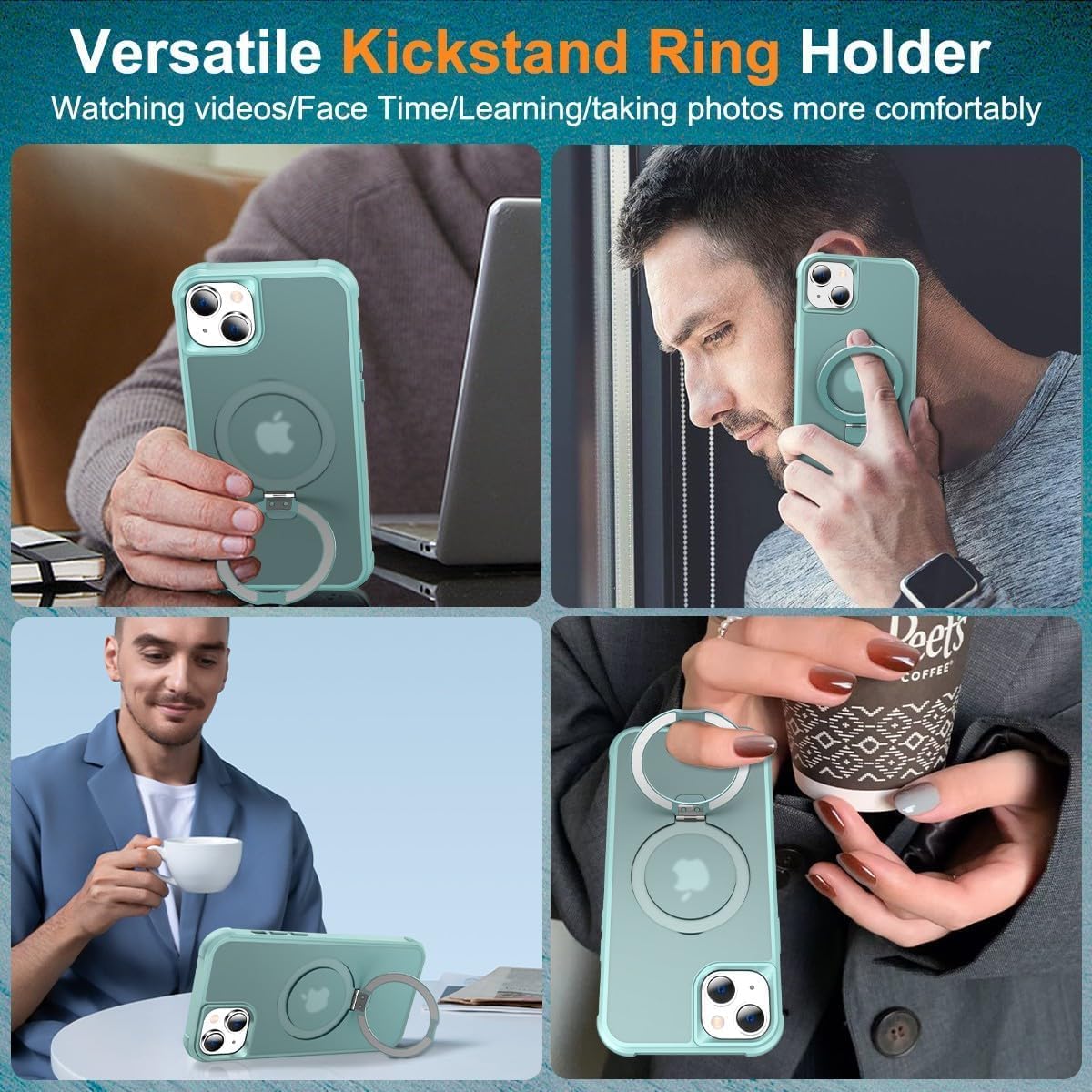 Detalle de CHAOFEnG Magnetic Case with Stand for iPhone 15 — Teal Green, Military-Grade Drop Tested