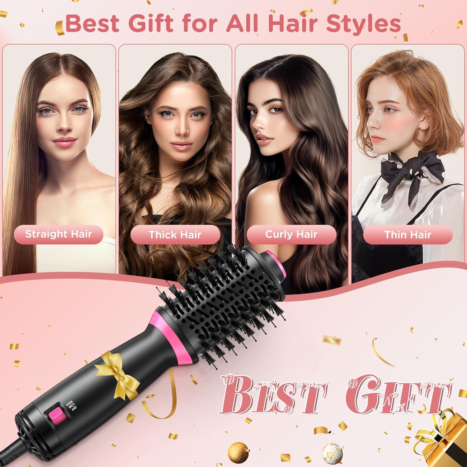 Thumbnail 6 de ONEWEST 3-in-1 Hair Dryer Brush (Dual Voltage) with Negative Ion Hot Air Brush, 2 Speeds and Travel Adapters