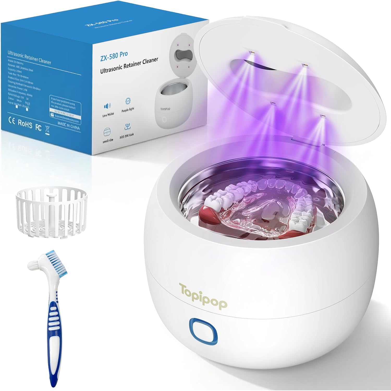 Detalle de Ultraschallreinigungsgerät Zahnschiene 45 kHz inkl. UV‑Sterilisation, 200-ml-Dental Pod mit 3 Modi (Weiß)