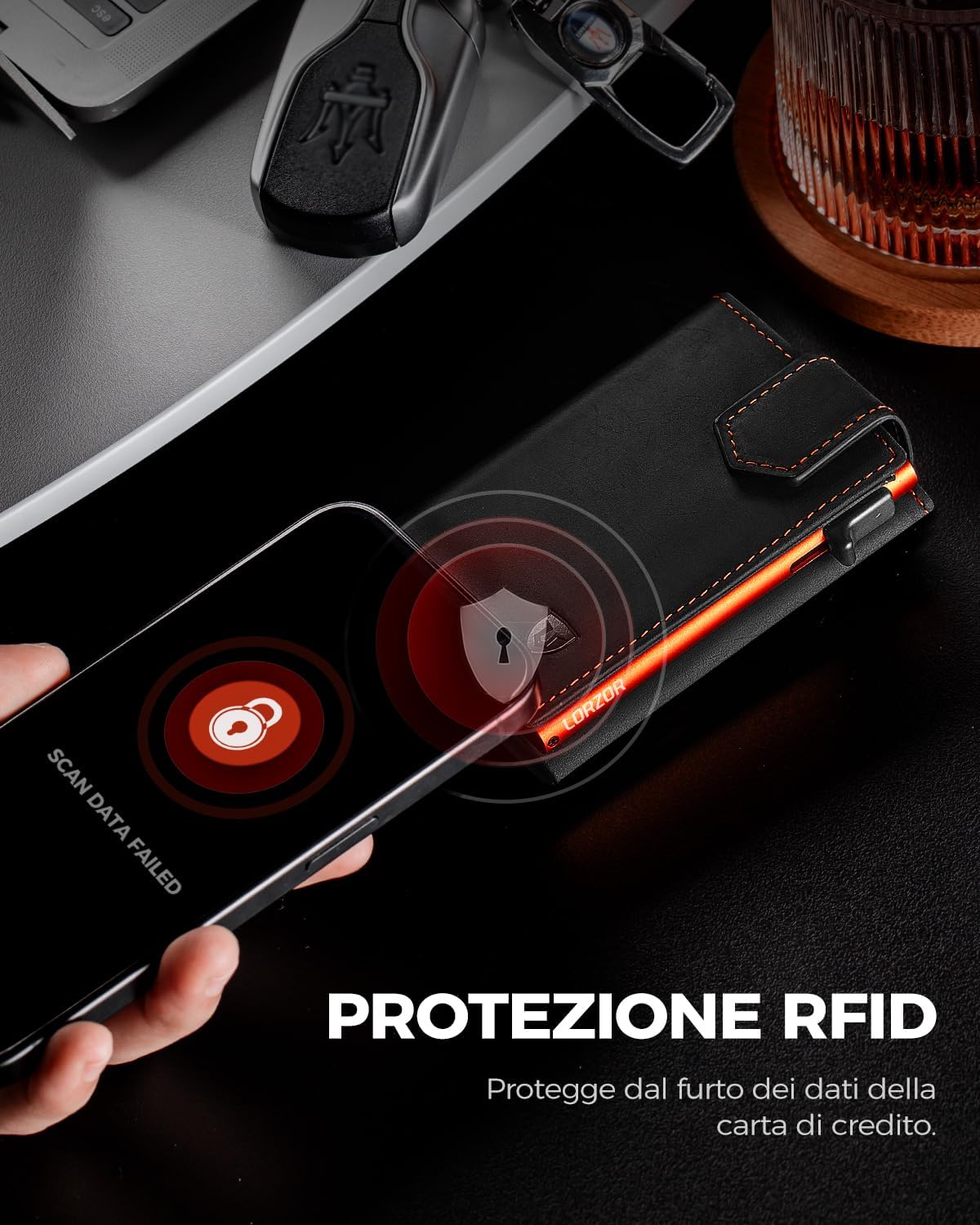 Thumbnail 5 de LORZOR portafoglio uomo slim in vera pelle con RFID e porta monete pop-up (contenere 10 carte) con chiusura magnetica