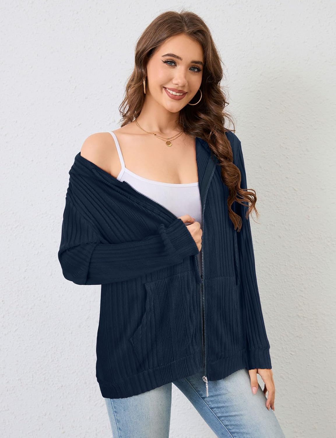 Thumbnail 3 de Flikity women’s zip-up cardigans hoodie with large pockets (M–XXL) – lightweight casual tunic jacket