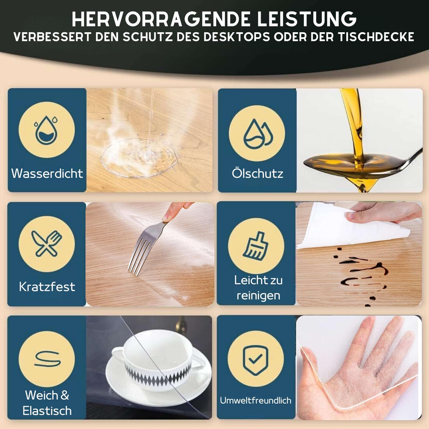 Thumbnail 6 de Artwelt Tischdecke Transparent Tischfolie 2.0 mm – Glasklarer Schutz für Tischplatte und Deko