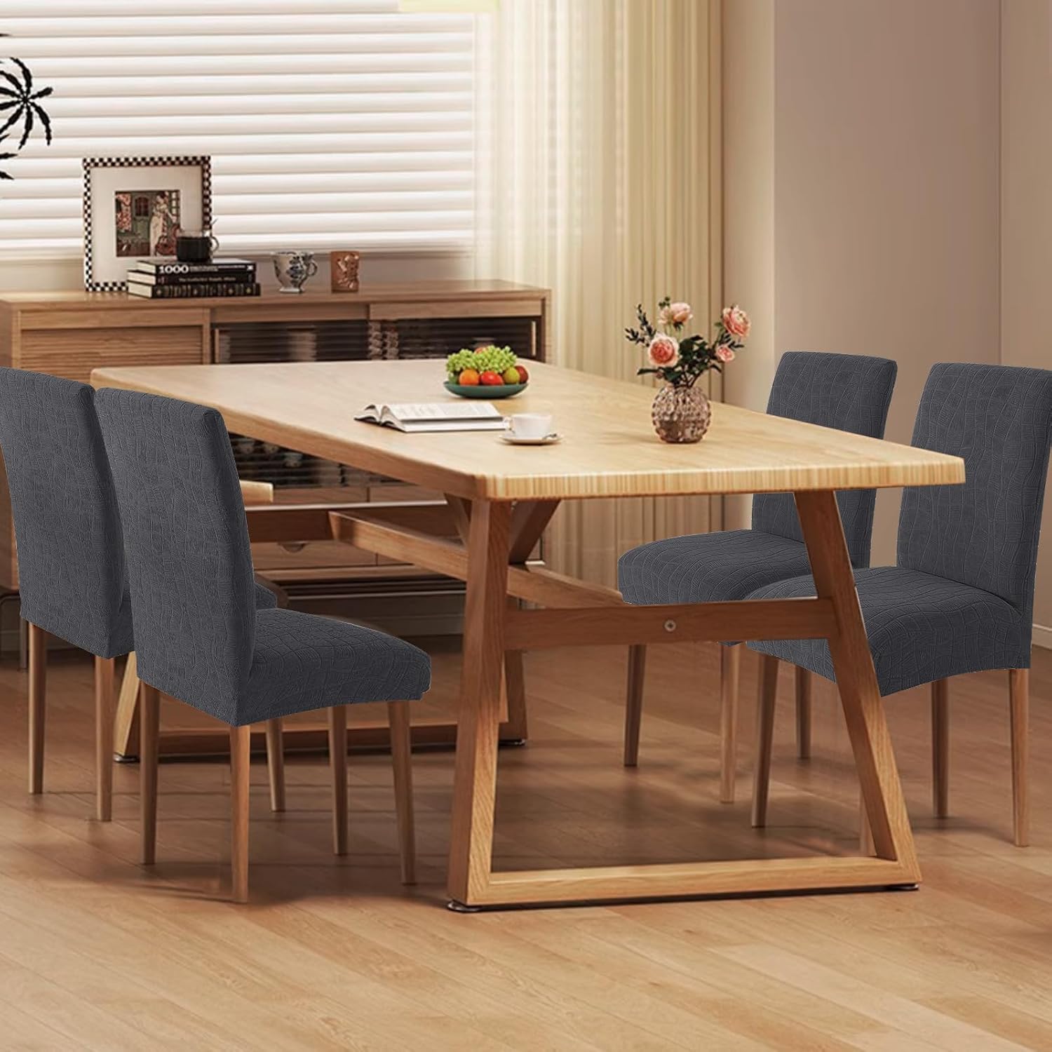 Detalle 2 de Housse de Chaise Ystyle 4 Pièces – Gris Foncé, Extensible, Lavable et Protection Durable