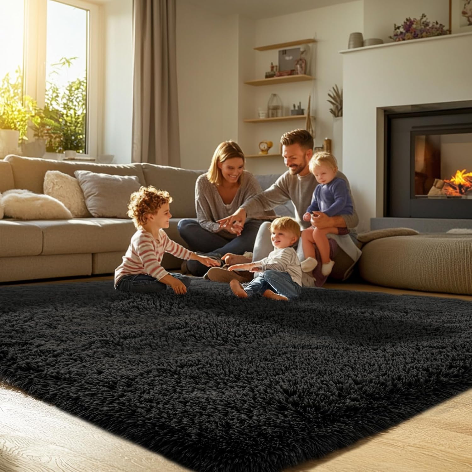 Detalle 2 de Black Shag Rug 10x14 Large Shag Area Rug