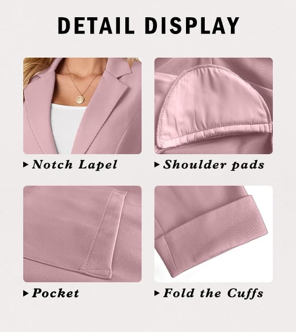 Detalle de GRECERELLE Lightweight Women's Blazer, 3/4 Sleeves, Pockets and Padded Shoulders