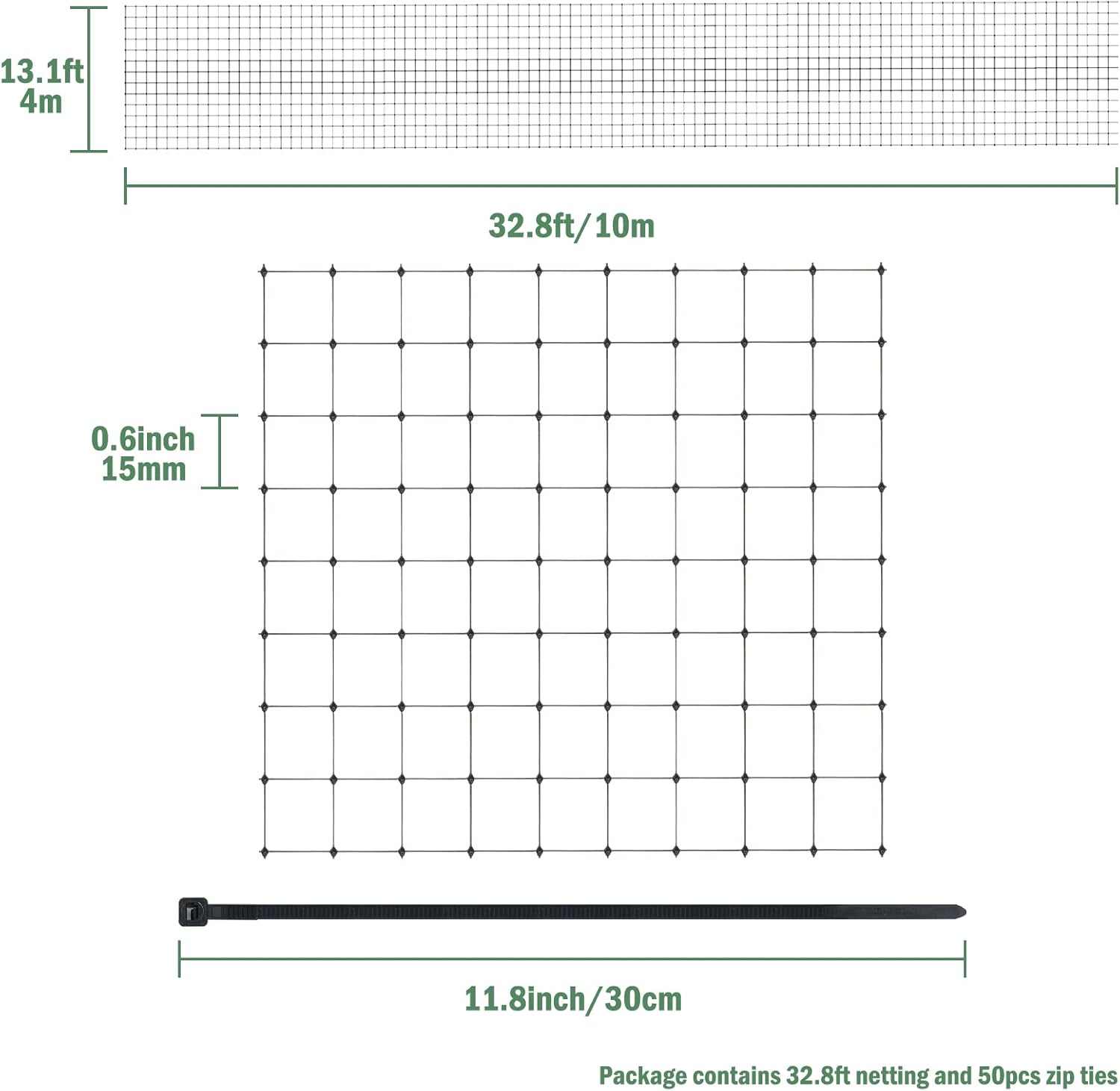 Thumbnail 6 de Garden Netting 4 x 10M Bird Netting with 50 Cable Ties — Heavy Duty, Reusable Garden Mesh