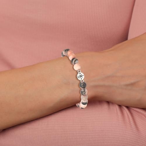 Detalle de GGXDH Abitur Geschenk Rosa Zebra Stein Kompass Armband – Ein einzigartiges Abschlussandenken