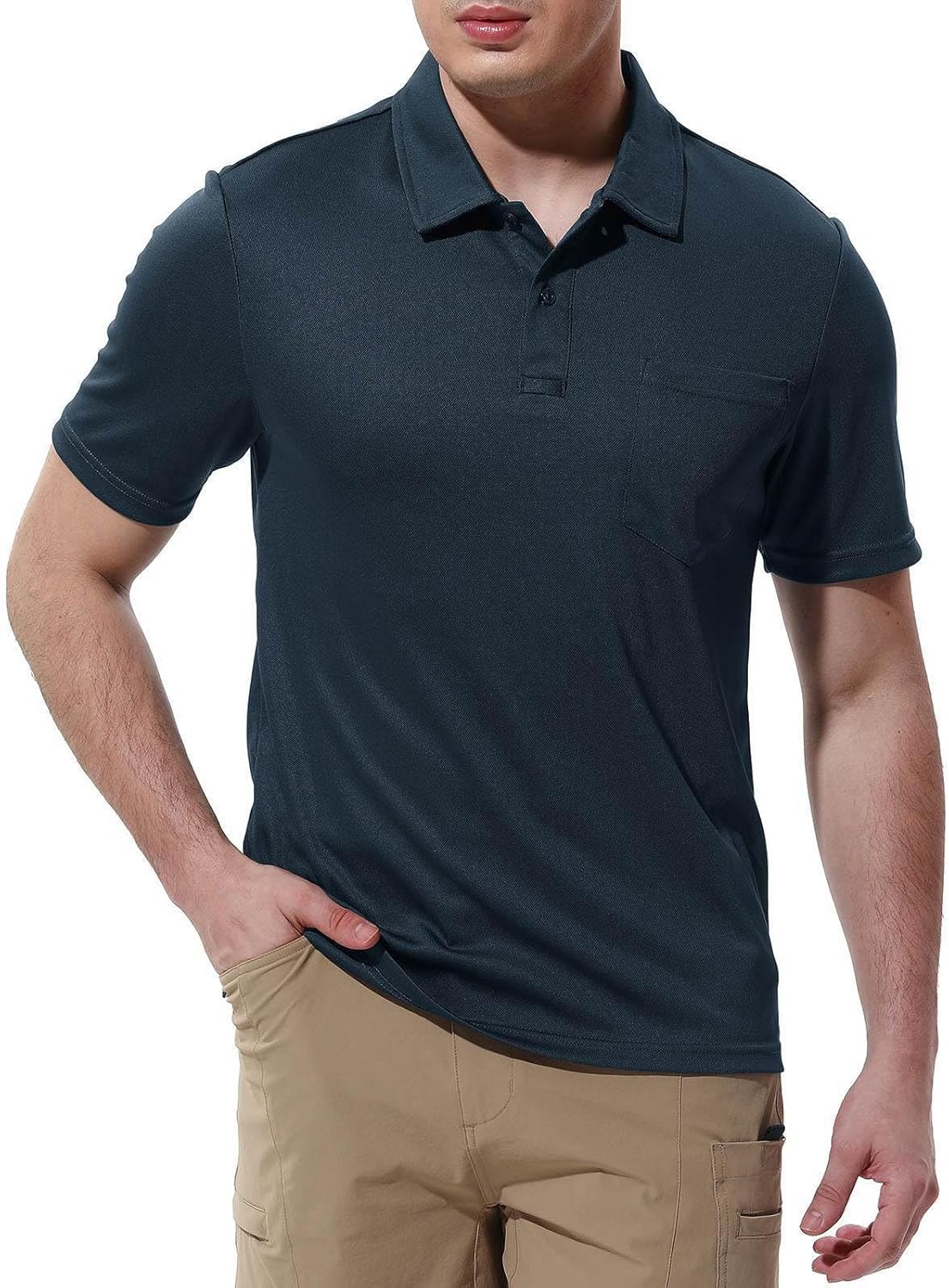 Detalle de Rdruko Men’s Short-Sleeve Quick-Dry Polo Shirt with Pocket for Golf, Outdoor & Everyday Wear