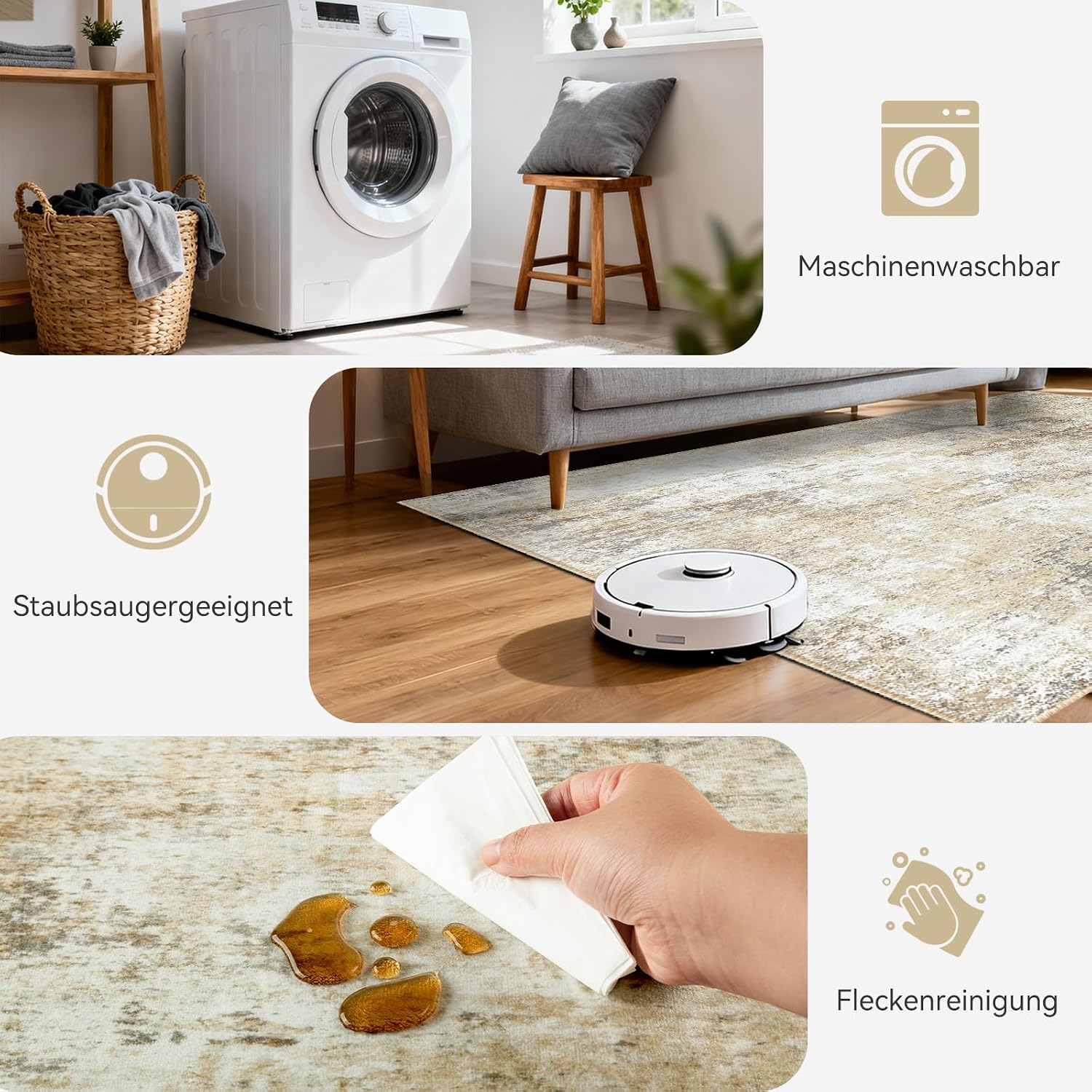 Detalle de DEFYNEE Wohnzimmerteppich 150 x 210 cm – rutschfester Kurzflorteppich mit abstraktem Design, waschbar