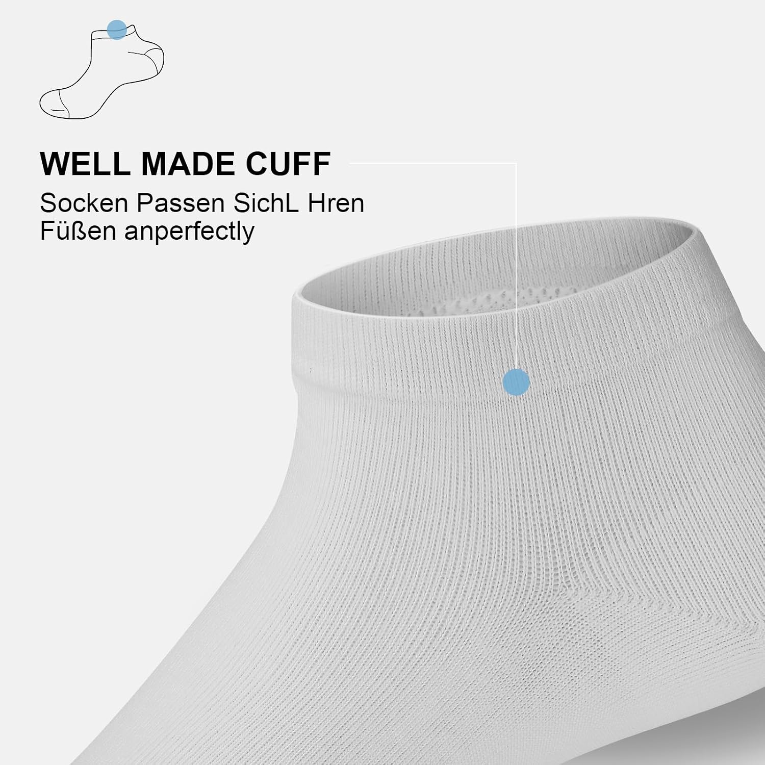 Detalle 2 de fitfets Sneaker Socken (10 Paar) aus Baumwolle – kurze Sneakersocken unisex in Schwarz, Weiß & Grau