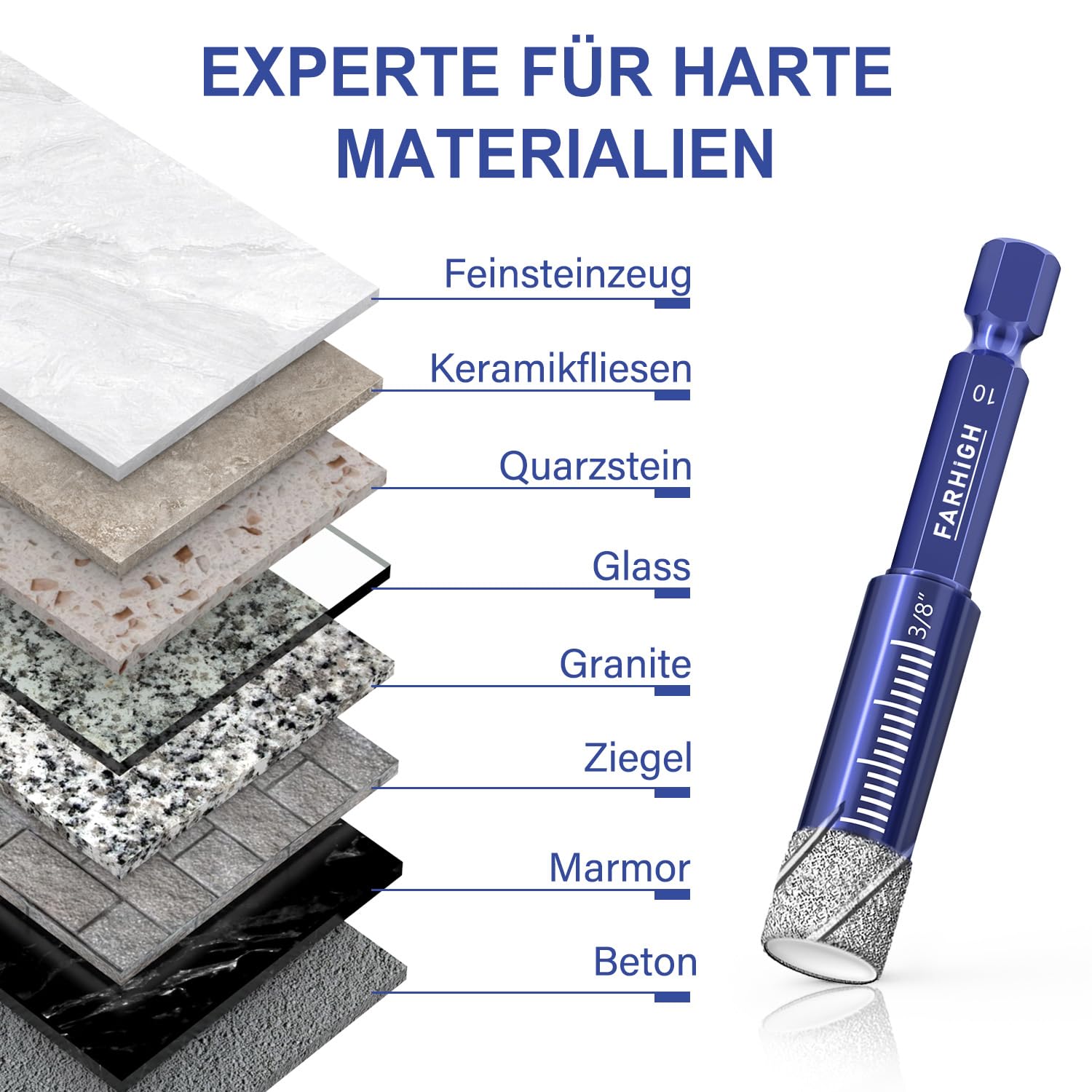 Thumbnail 3 de Diamantbohrer Set 9-teilig – Fliesen-, Glas- und Steinbohrer mit 6–12 mm (Sechskantschaft) im Set