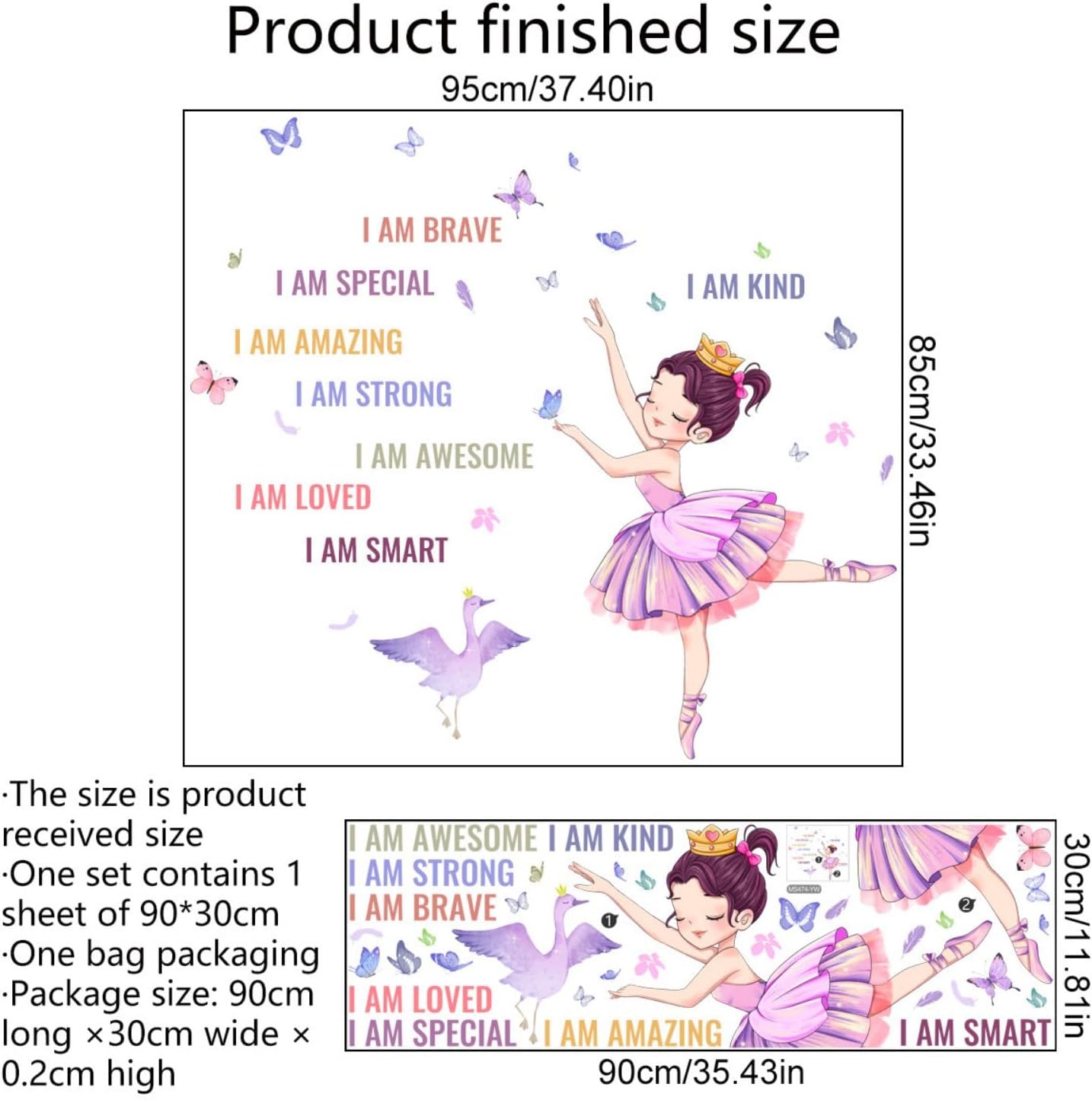 Thumbnail 5 de OOTSR Ballet Girls Wall Decals: Inspirational Princess Theme for Kids' Rooms