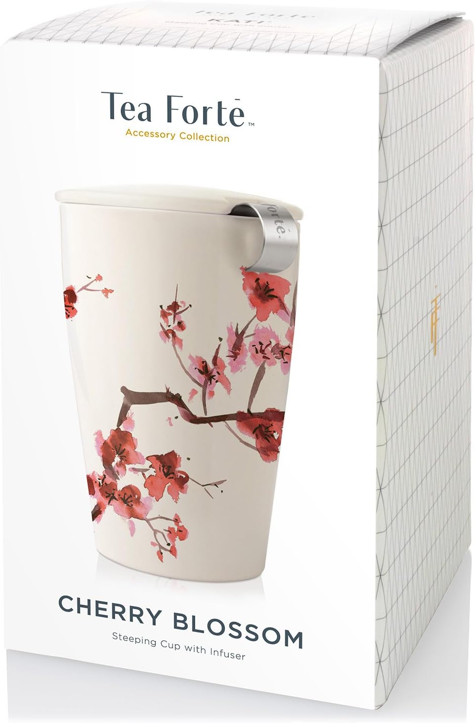 Detalle 2 de Tea Forte Double-Walled Ceramic Kati Cup with Removable Stainless Steel Infuser Basket and Lid — Cherry Blossom