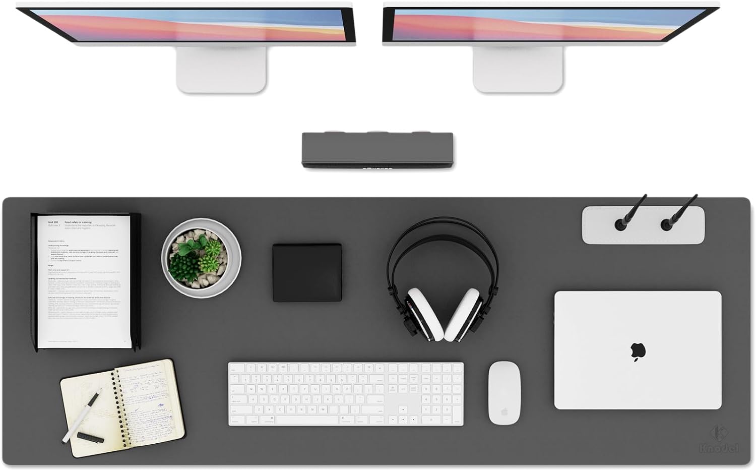 Detalle de K KNODEL Large Office Leather Desk Mat (120x43cm) – Dark Gray
