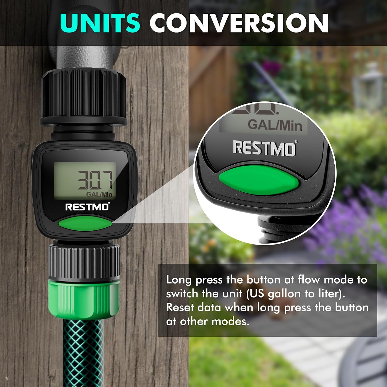 Detalle de RESTMO O-WM-4-BK Water Flow Meter with LCD and 4 Measurement Modes