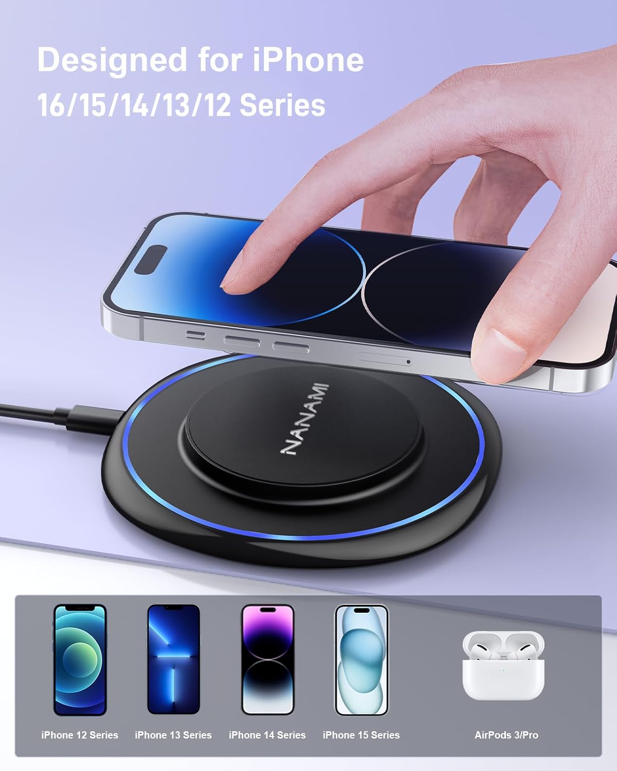 Thumbnail 1 de NANAMI Magnetic Wireless Charging Pad for iPhone 12–17 Series, AirPods MagSafe Charger with Strong Alignment