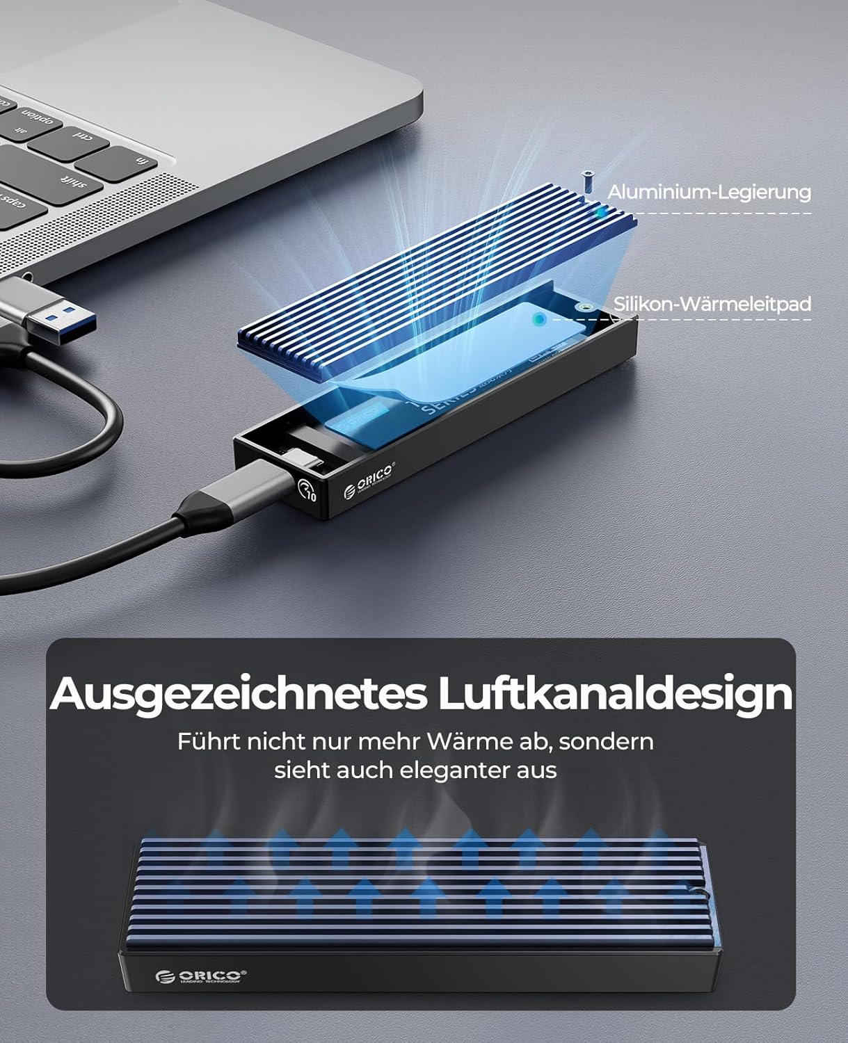 Detalle 2 de ORICO M.2 NVMe SSD Gehäuse 10 Gbit/s 💾