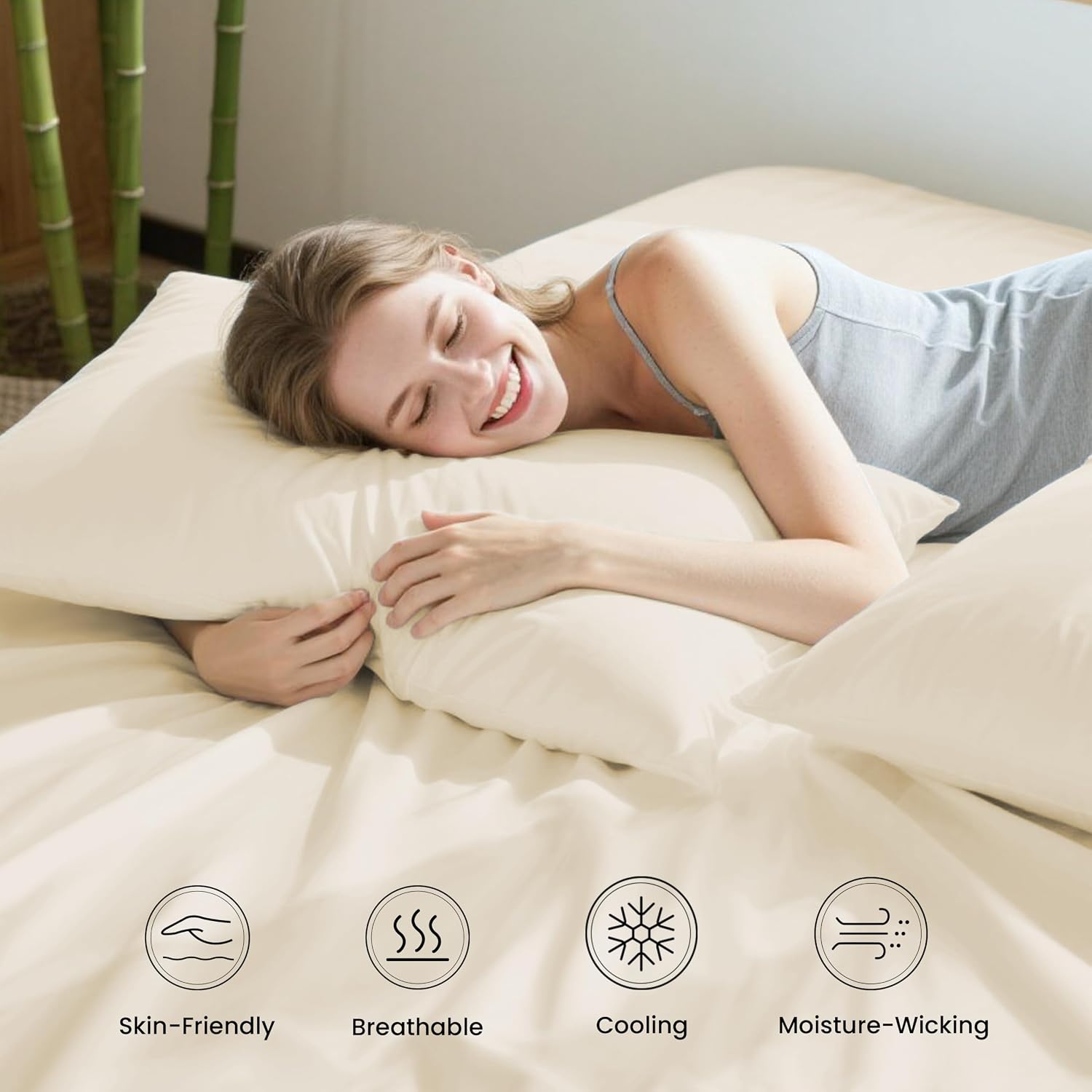 Detalle de Love's Cabin 4 Piece Queen Sheet Set: 100% Rayon Derived from Bamboo, Cooling & Breathable