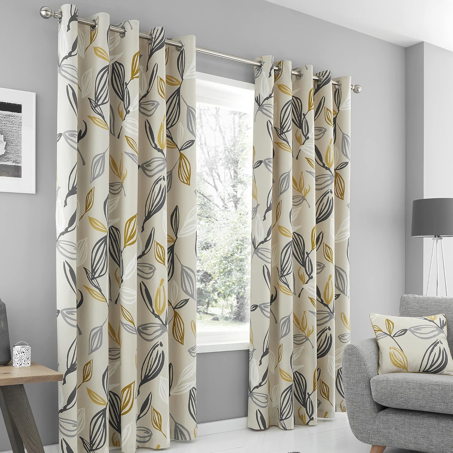 Thumbnail 2 de Fusion - Ensley 100% Cotton Eyelet Curtains, Ochre (2 Panels) 90" x 90