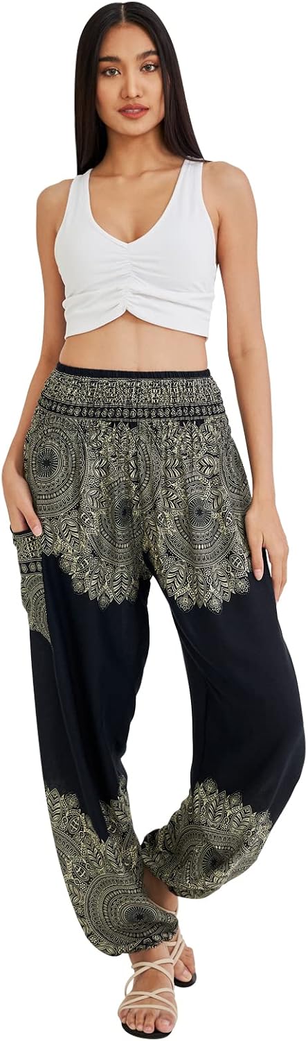 Detalle 2 de Joob Joob Boho Pants for Women — Smocked Harem Yoga Pants with Pocket