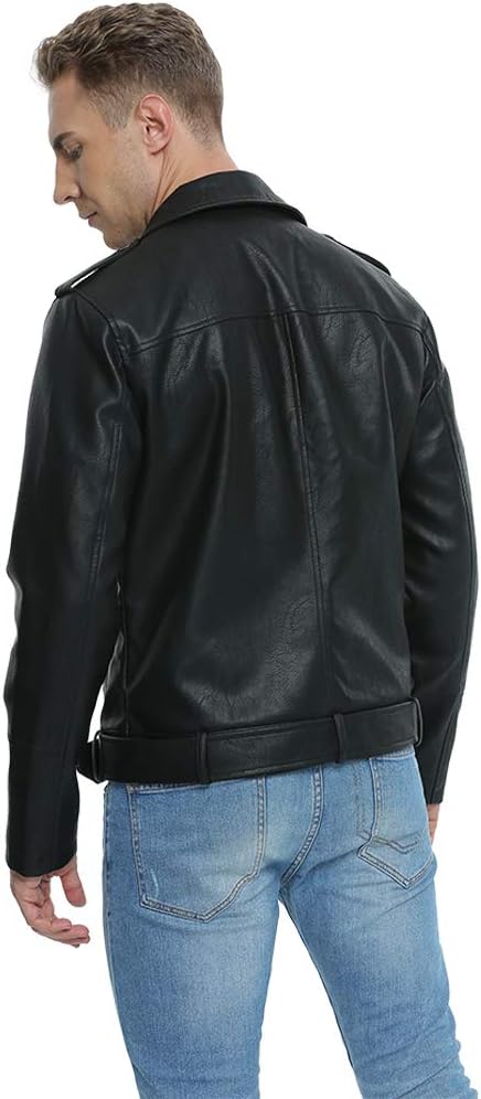Detalle de Fahsyee Bike Coat Men's Faux Leather Biker Jacket, Slim Fit with Belt
