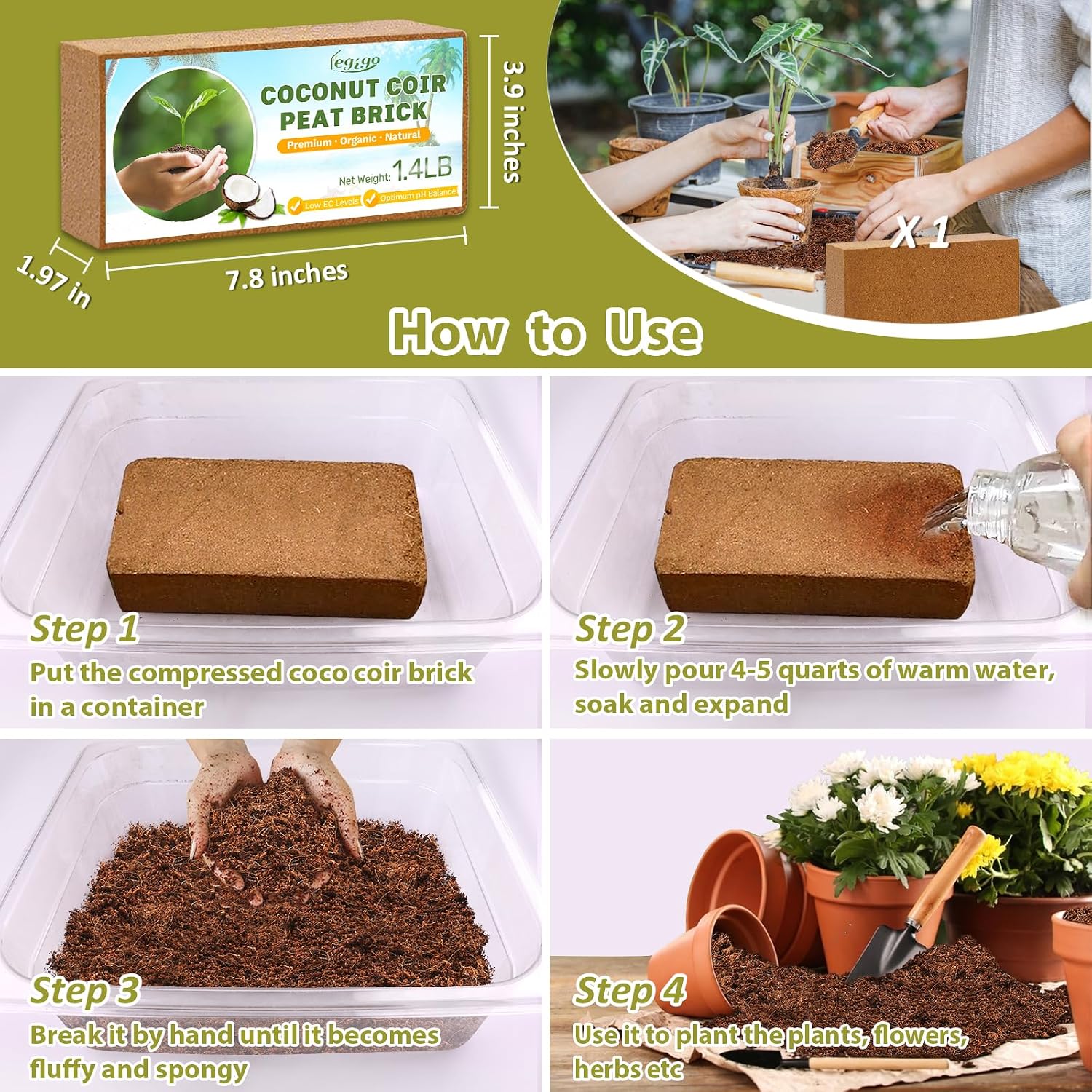 Detalle de Legigo Coco Coir Brick, 1.4 lb