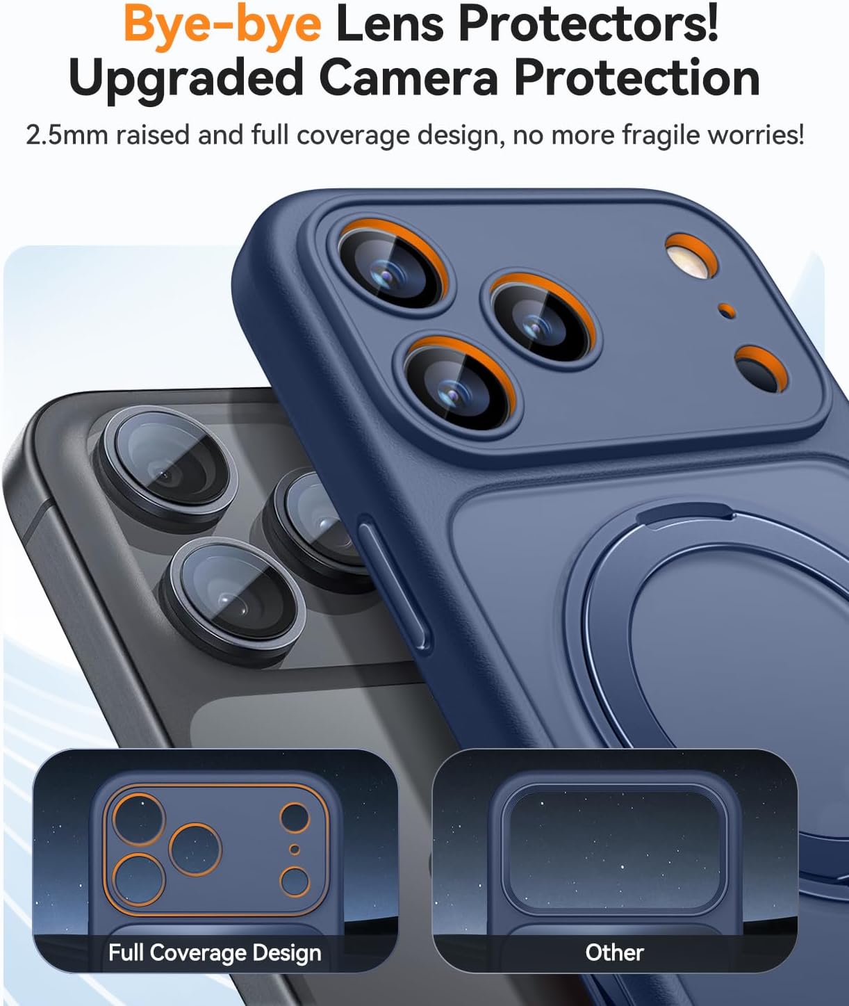 Detalle de CANSHN Cover per iPhone 17 Pro Max (6.9") con protezione fotocamera a copertura totale e supporto magnetico 360°