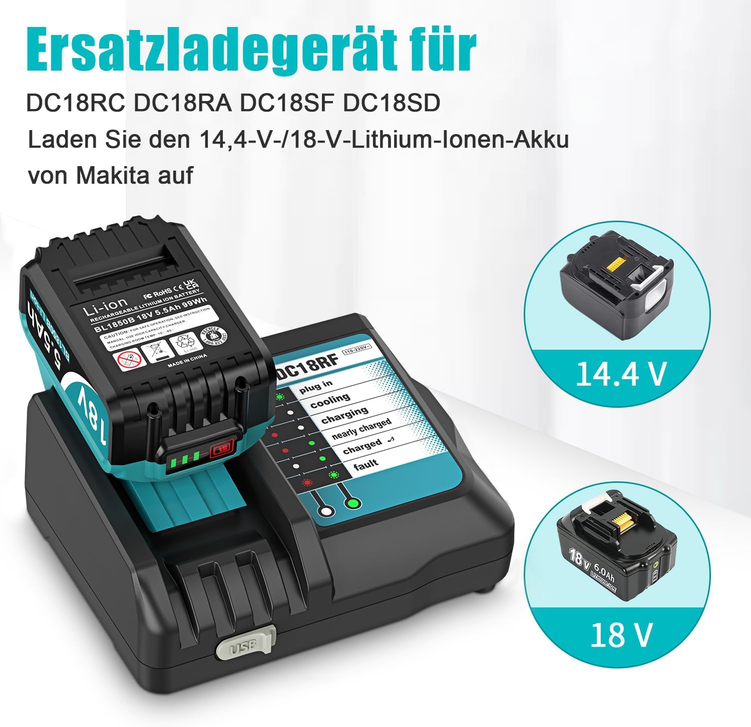 Detalle de TeenPower DC18RF Ladegerät 18 V mit 5500 mAh