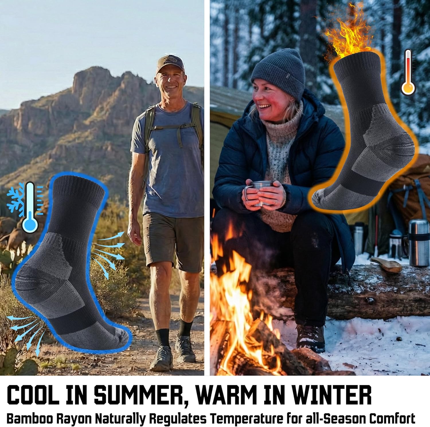 Detalle de Panda Food Premium Bamboo Outdoor Walking Socks (3 Pack UK) – anti-blister, warm and breathable unisex
