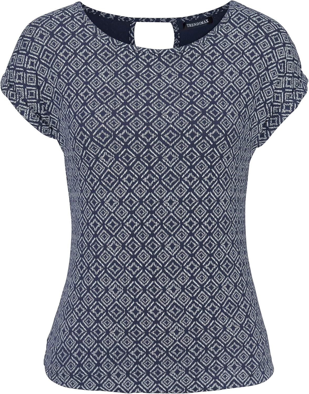 Thumbnail 3 de TrendiMax Damen T-Shirt Kurzarm mit Allover-Minimal Print, Stretch & V-Cut-Out hinten