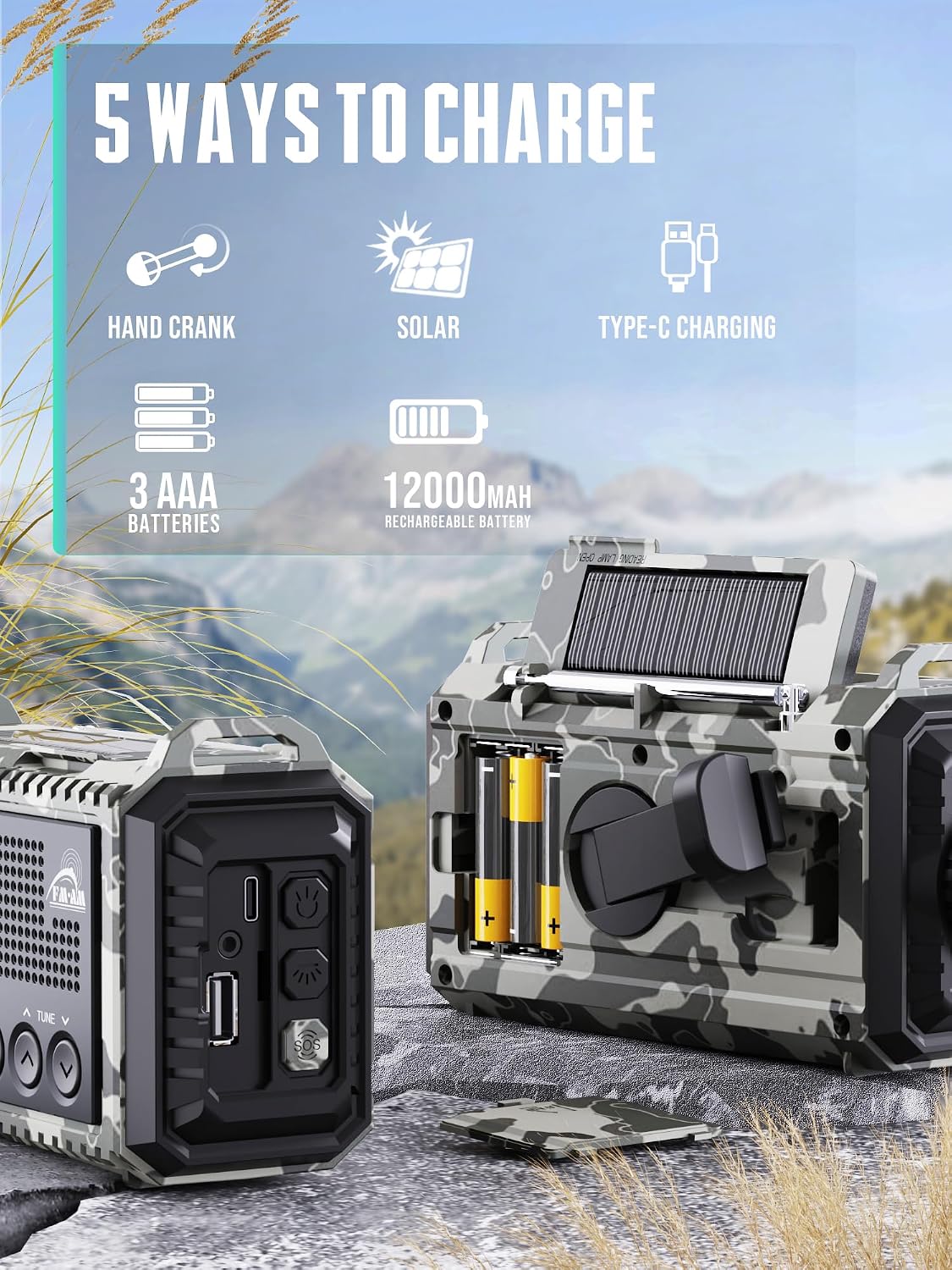 Detalle 2 de ROCAM 1009UItra zwengelradio met 12.000 mAh, AM/FM/SW en noodverlichting