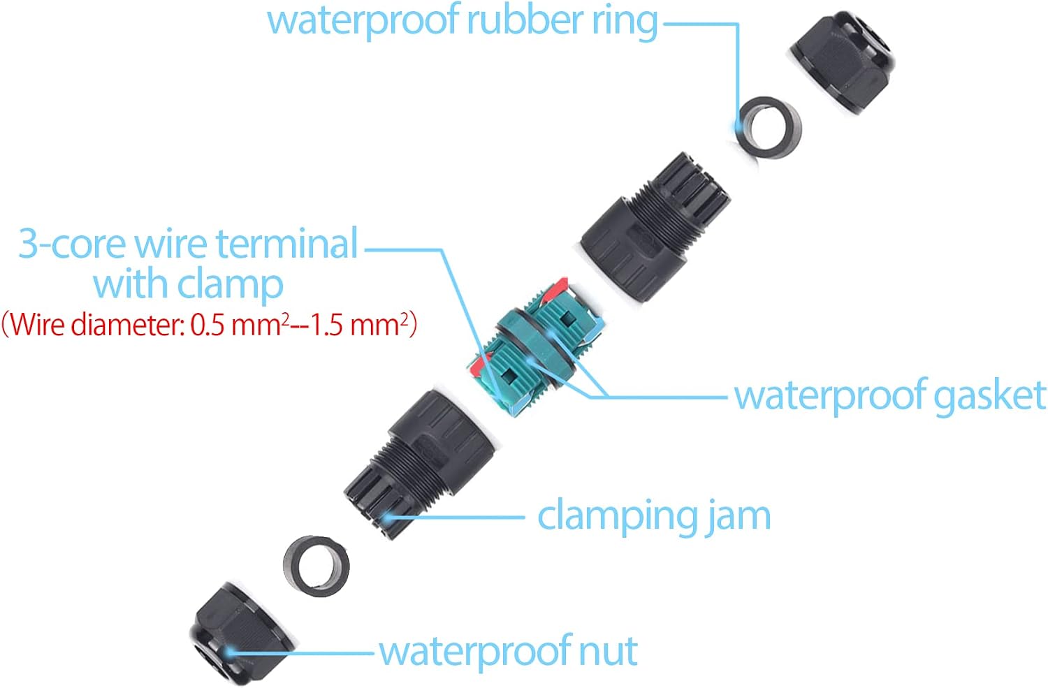Thumbnail 3 de Wasserdichte Kabelverbinder IP68 3-polig 2er-Pack