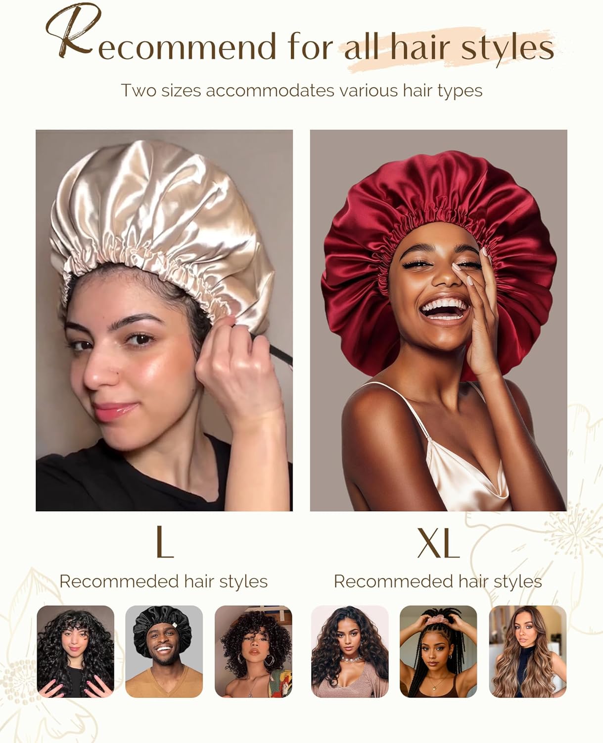 Detalle 2 de YANIBEST Silk Bonnet for Sleeping Women