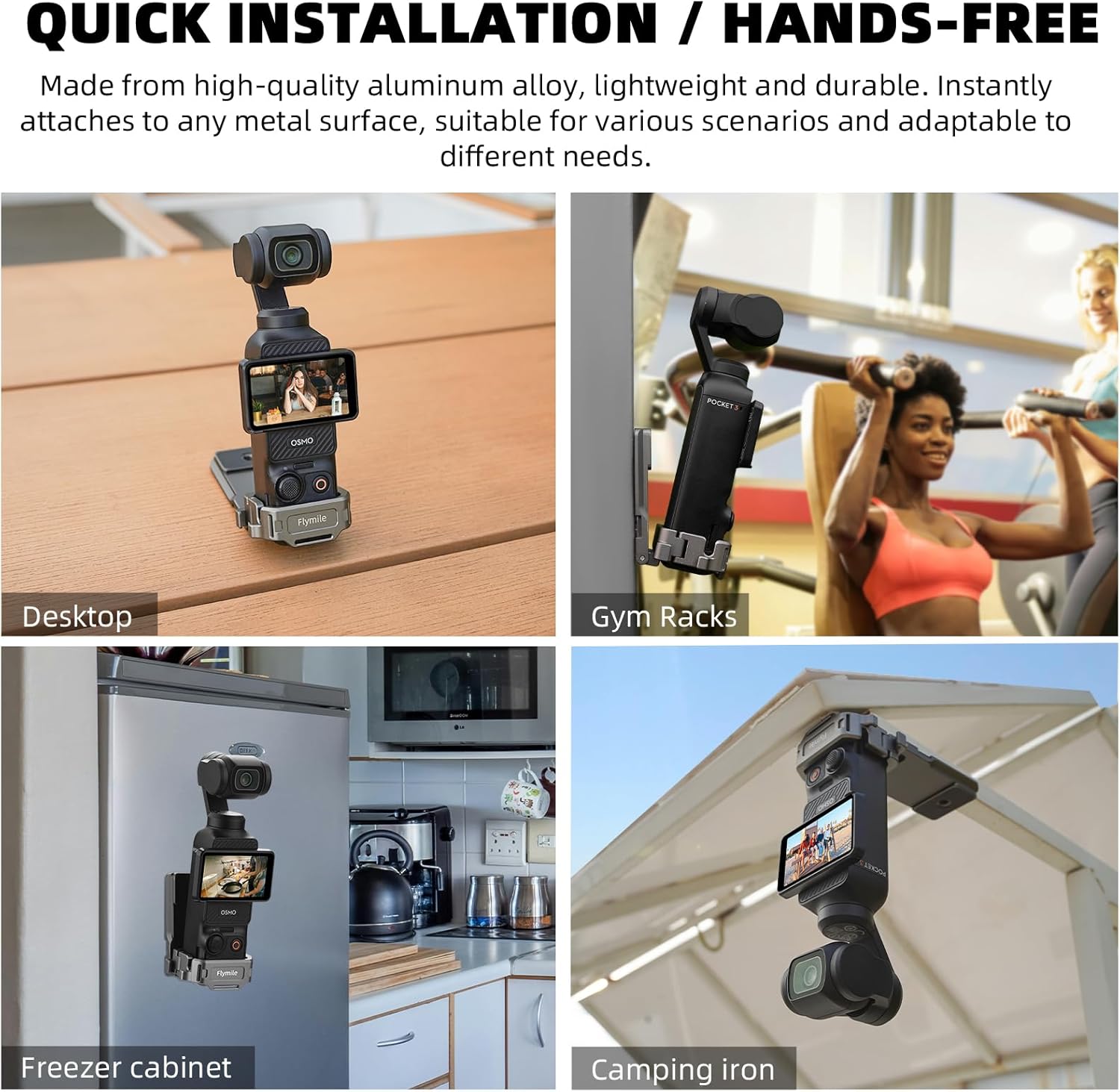Thumbnail 4 de Flymile Pocket 3/4 Magnethalterung Halterung – Magnetische Halterung für DJI Osmo Pocket 3/4 mit Cold Shoe und 1/4 Zoll Gewindelöchern