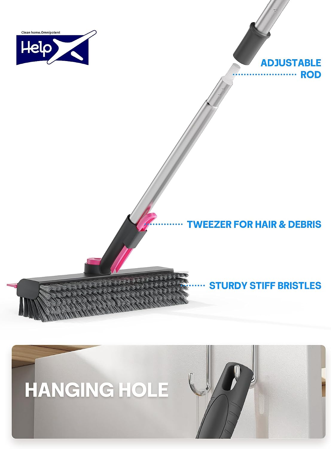 Detalle de HelpX FCB-PG1 3-in-1 Floor Scrub Brush with Adjustable Handle and Squeegee