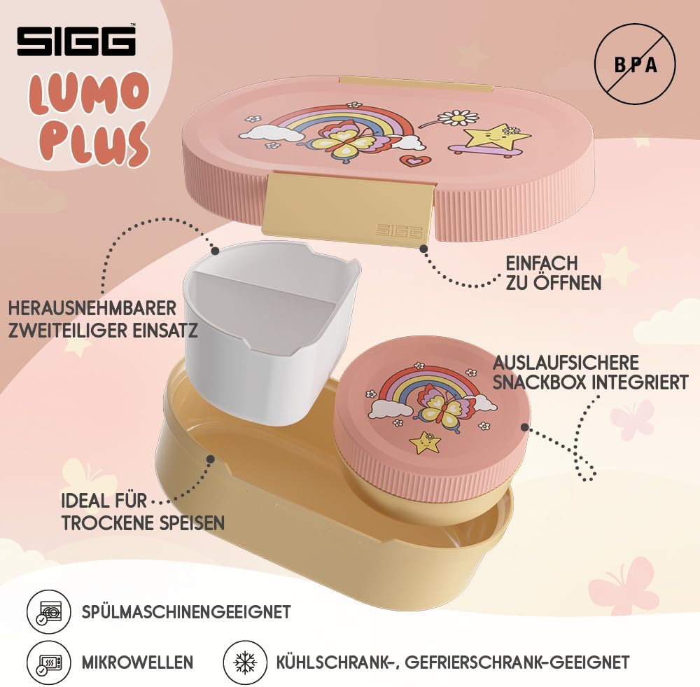 Detalle de Sigg LUMO Kids Lunchbox Rainbow Plus – Zweiteiliges Frühstücks- und Snacksystem für Schule, Kita & Freizeit