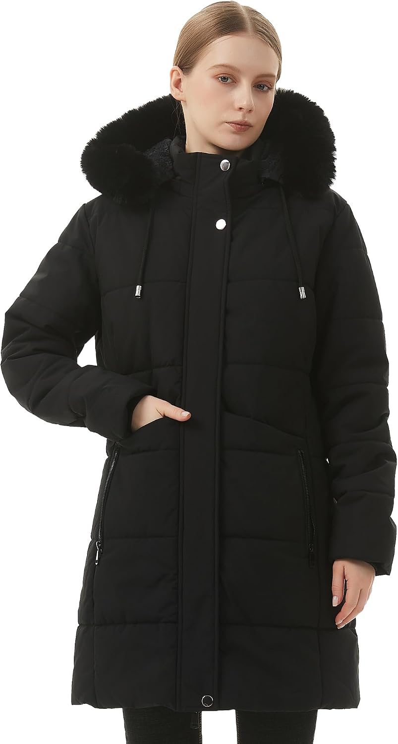 Detalle de MOERDENG Women's Long Winter Puffer Coat, Waterproof with Fleece Lining