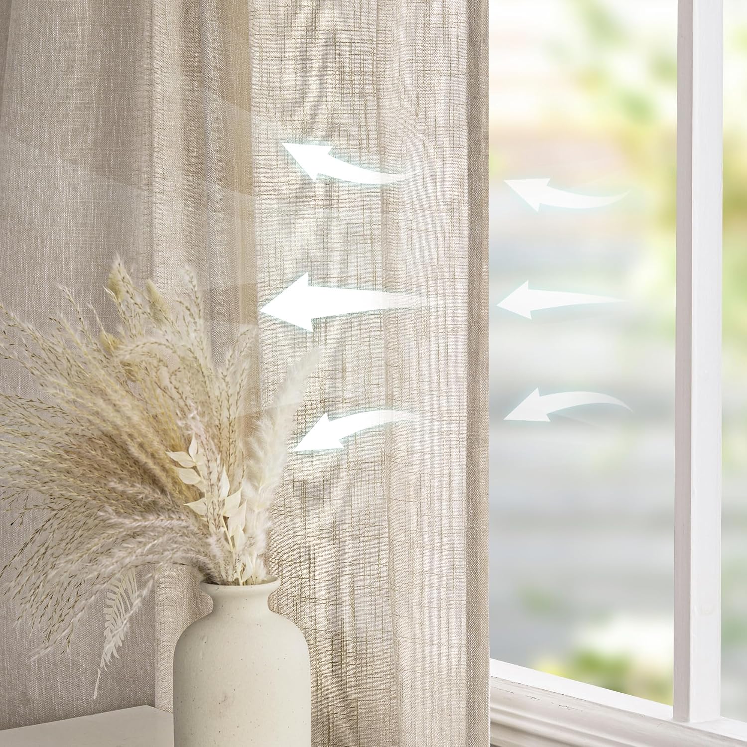 Thumbnail 6 de MYSKY HOME Vorhang mit Kräuselband (2er-Set) in Beige – Leinenoptik, halbtransparent für Kinderzimmer & Wohnzimmer