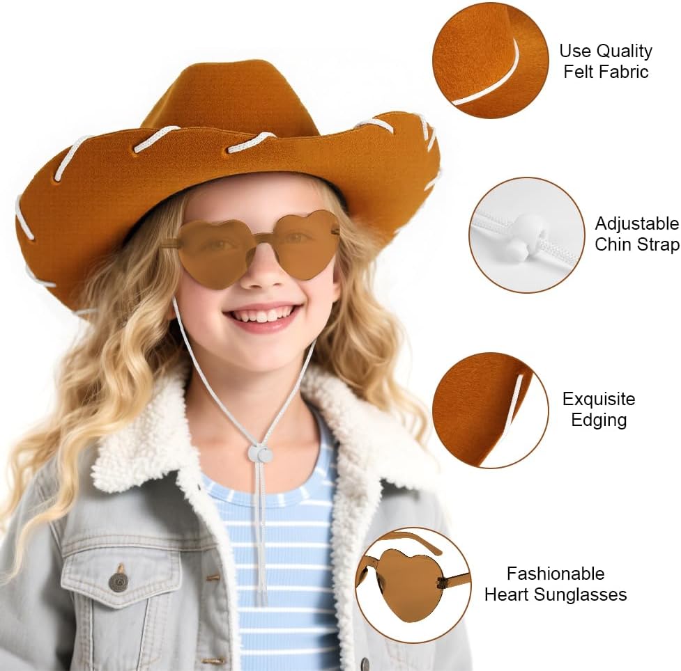 Detalle de AUYAO CowboyHut Kinder Fashion Westernhut – vielseitiges Kostüm-Set mit Bandana und Sonnenbrille