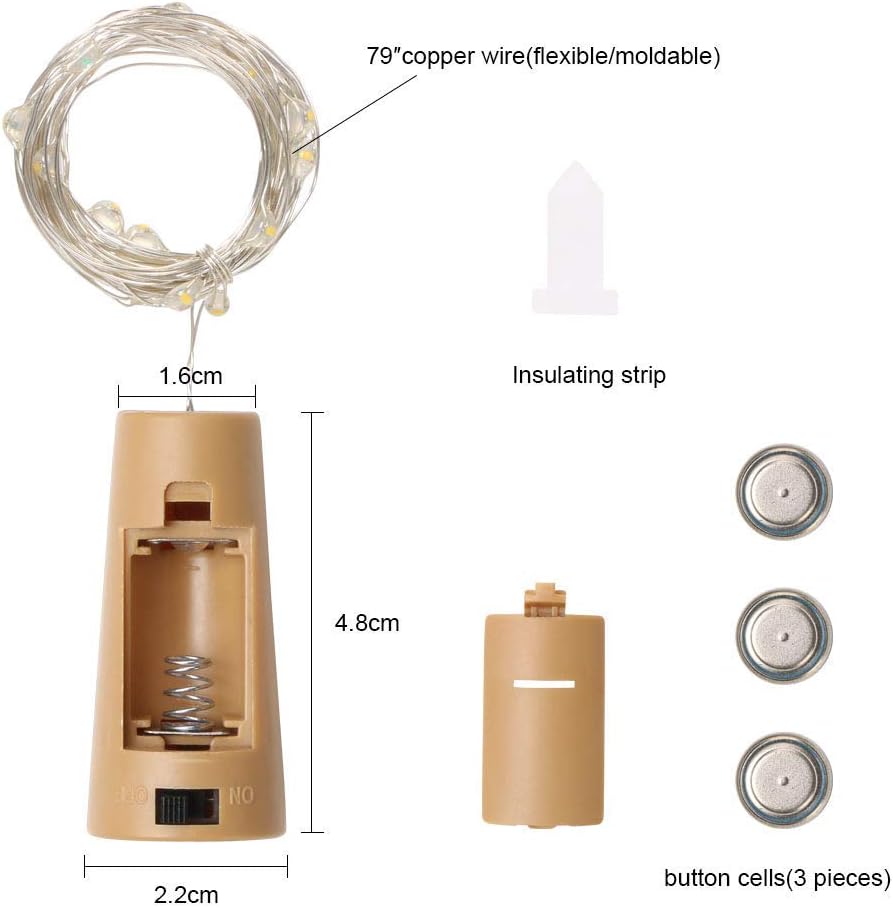 Detalle 2 de Vicloon flasklampor med kork, 12-pack med 2 m koppartråd och 20 varmvita LED