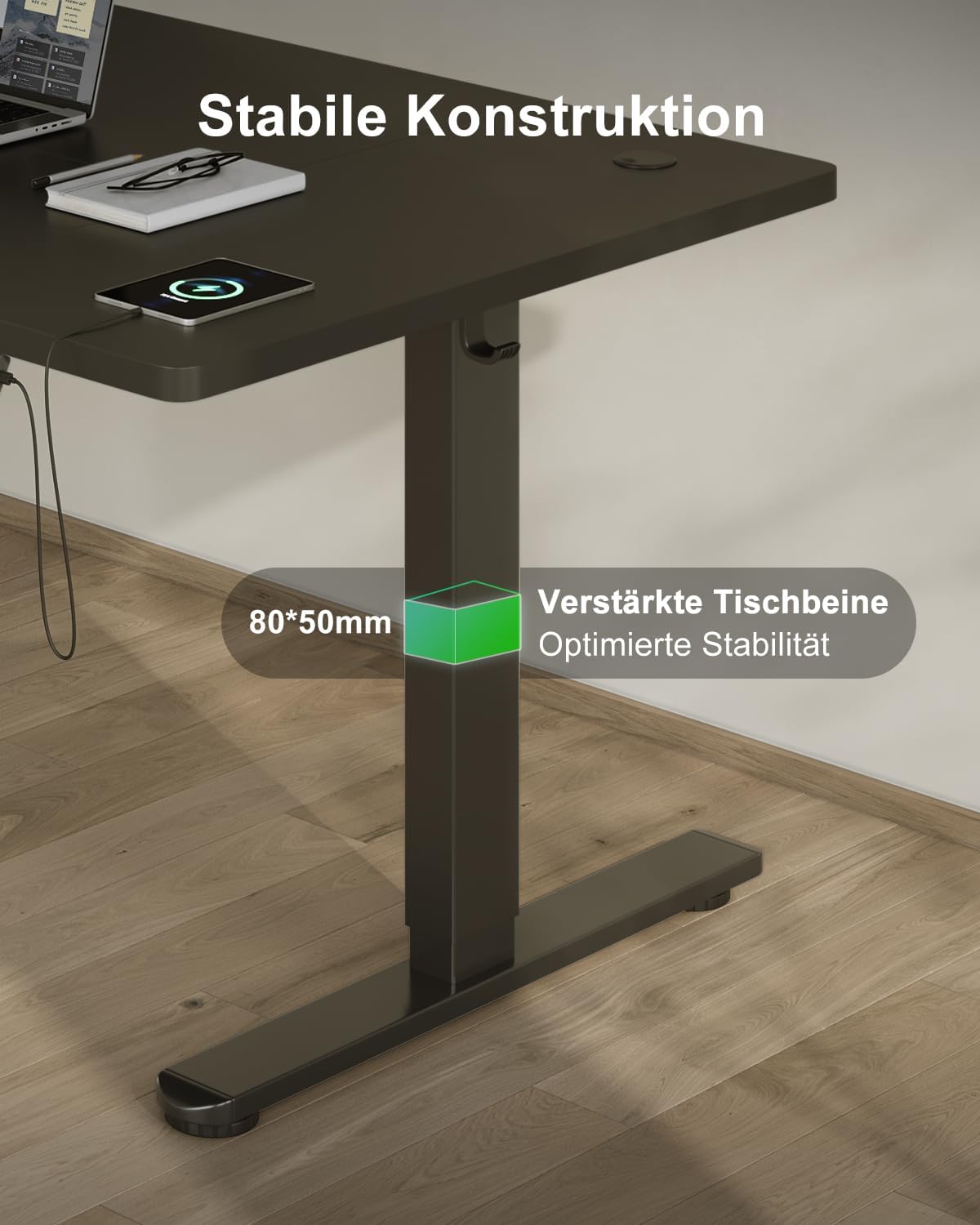 Thumbnail 6 de Devoko Höhenverstellbarer Schreibtisch 140x80 cm – elektrisch höhenverstellbar mit Typ-C Ladeanschluss, Kabelmanagement und Mobilität
