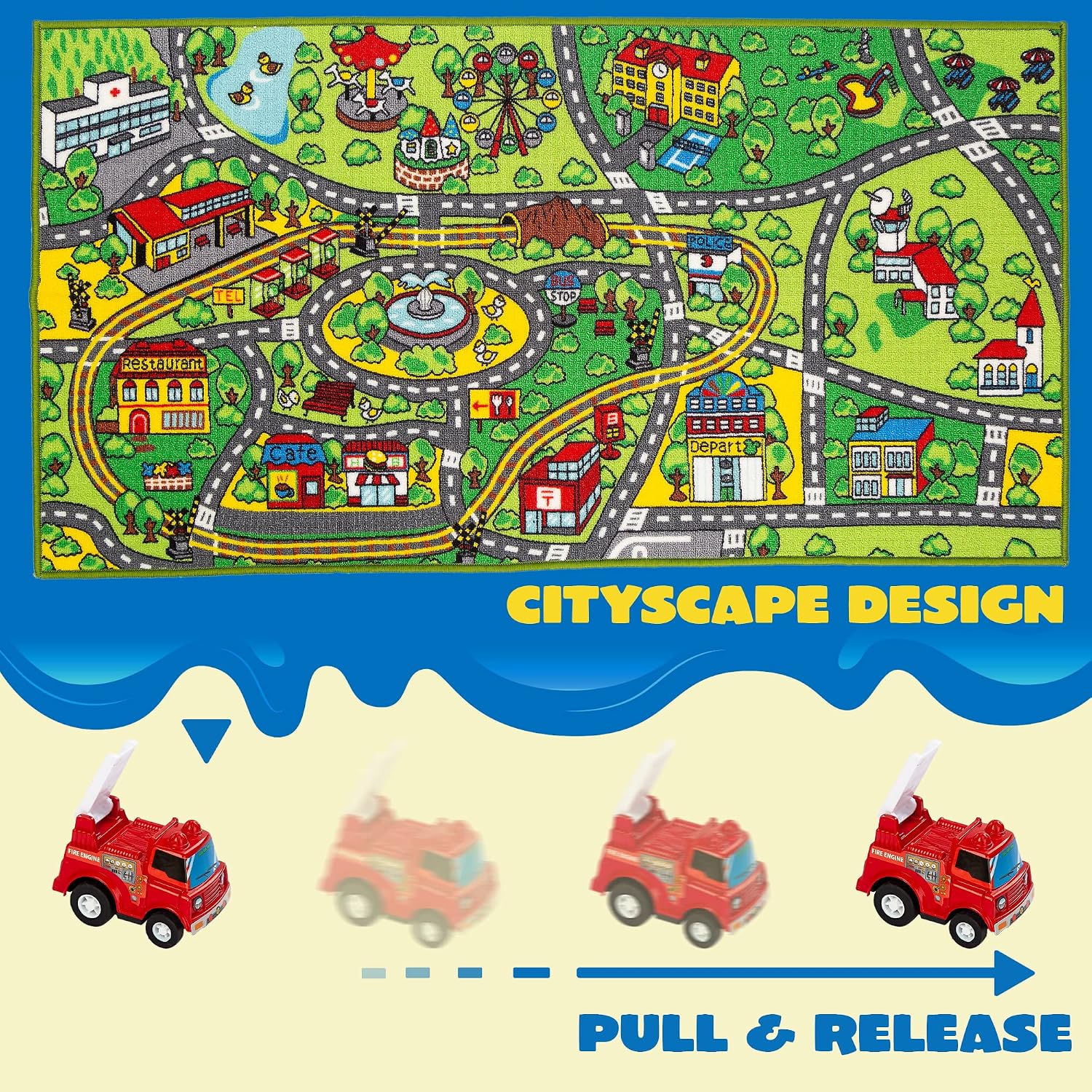 Thumbnail 6 de JOYIN Kids Play Mat – Community Playmat with Road Tracks & 12 Vehicles (148x80 cm)