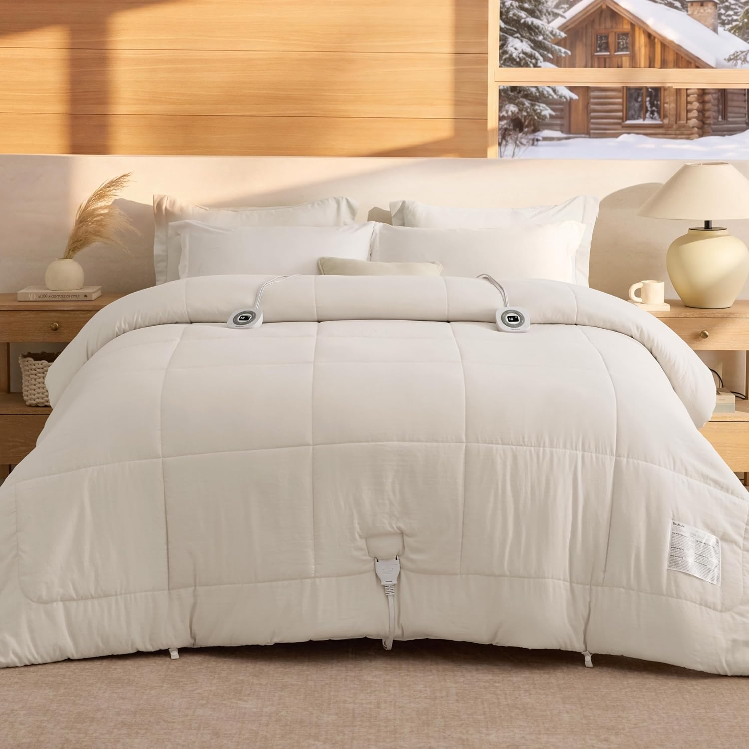 Detalle de Bedsure HeatX Heated Comforter, King, Dual Controls, Down-Alternative Fill