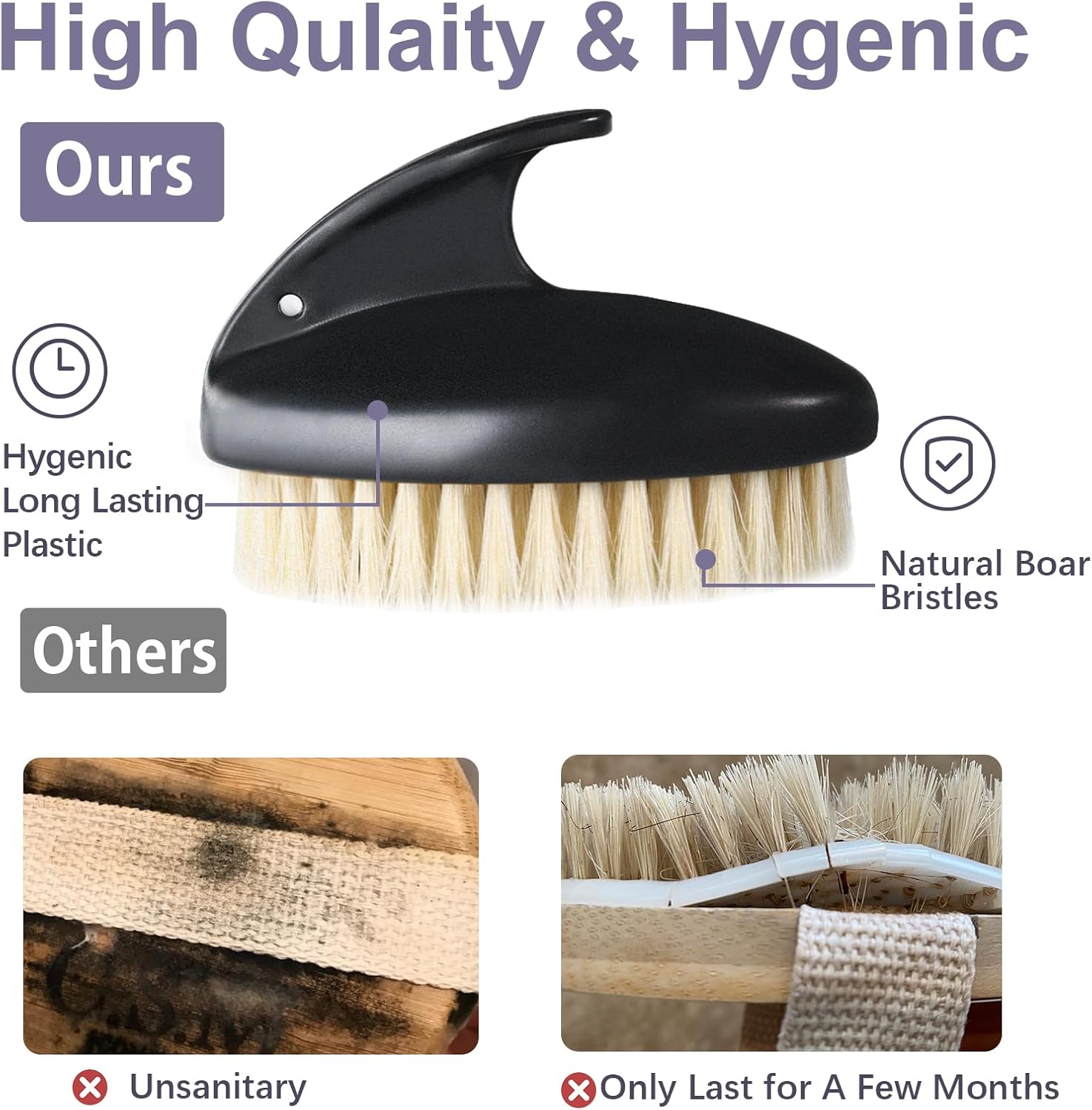Detalle de Dry Brushing Body Brush by Boar Bristles for exfoliation & lymphatic drainage 🫧