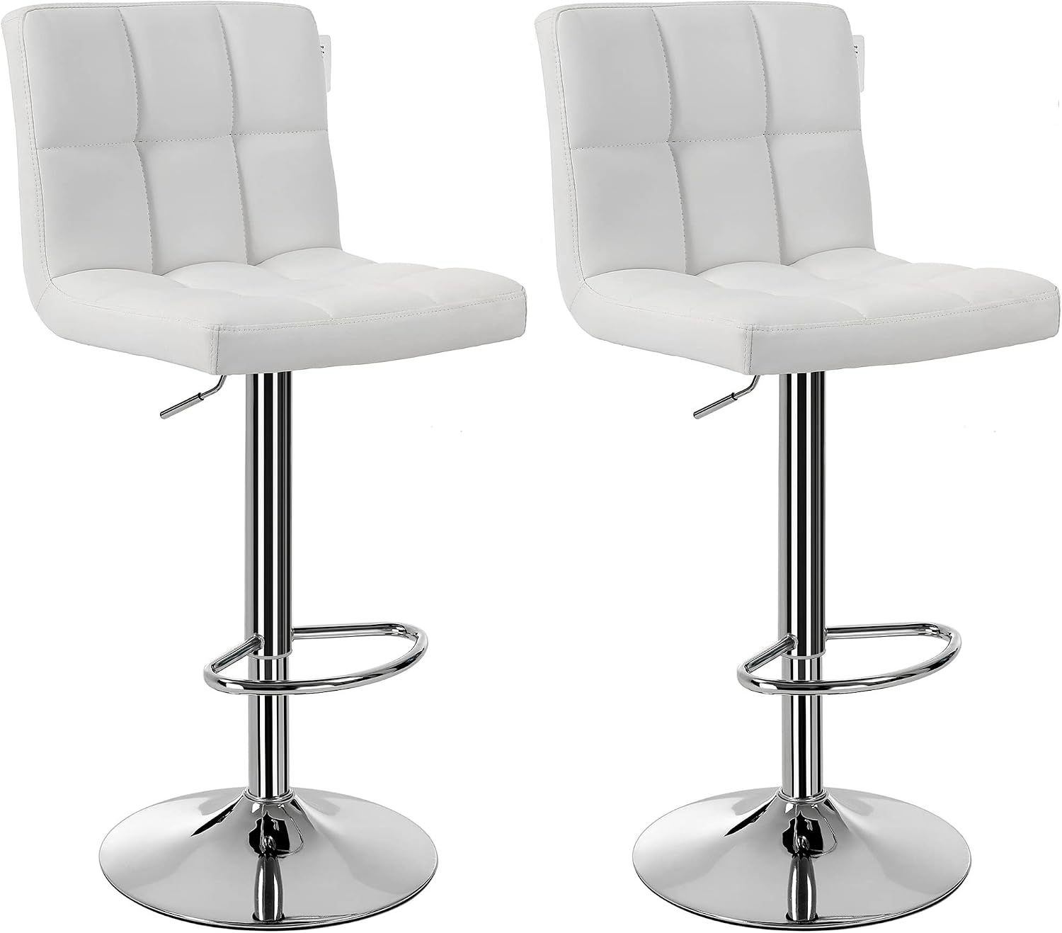 Detalle de SONGMICS Set di 2 Sgabelli da Bar o Cucina in Similpelle, Regolabili e Girevoli a 360°, con Schienale e Poggiapiedi, Struttura in Acciaio Cromato, Bianco LJB64W