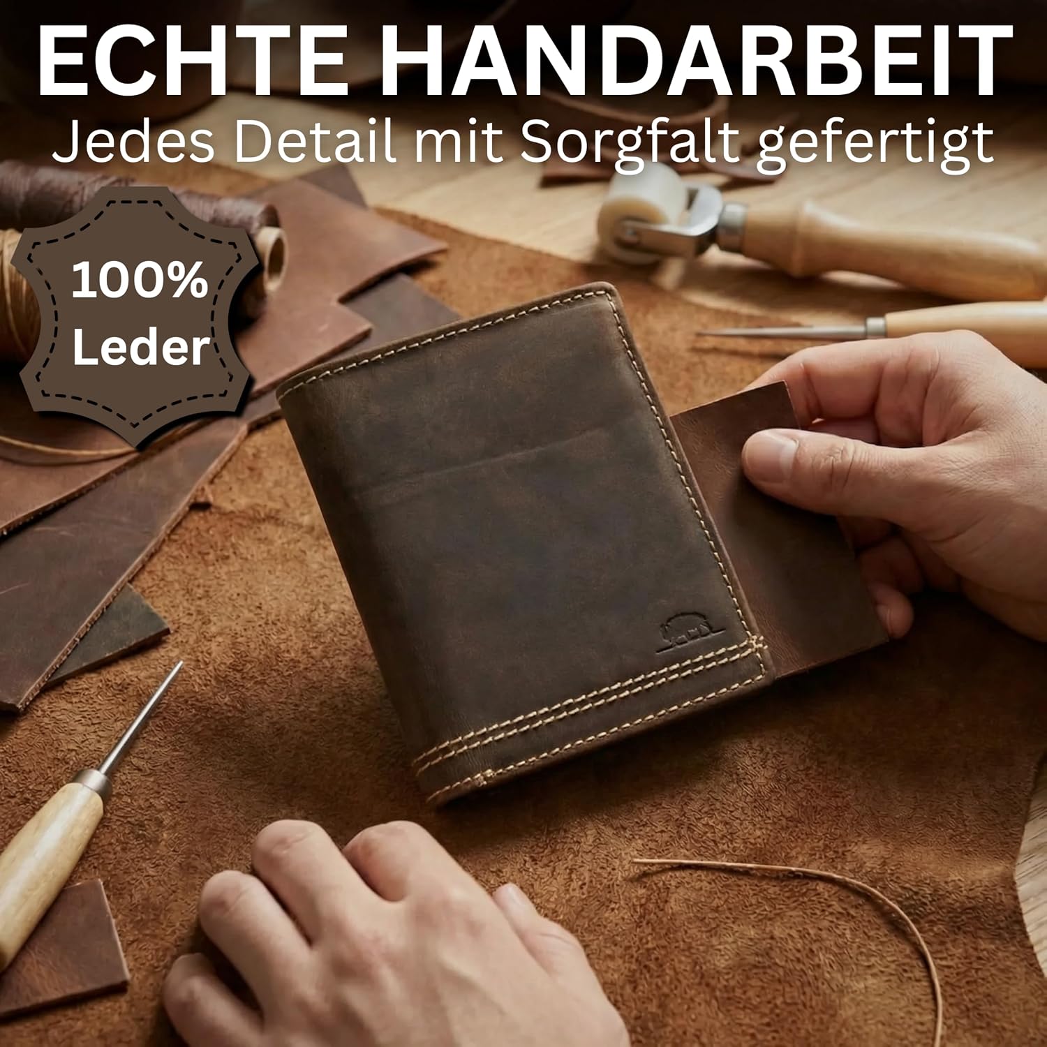 Detalle de Cocoono Leder Geldbörse Herren mit RFID-Schutz – Echtleder, braun, 11 Kartenfächer, Münzfach, kompakt (12,5 × 10 × 1,5 cm)