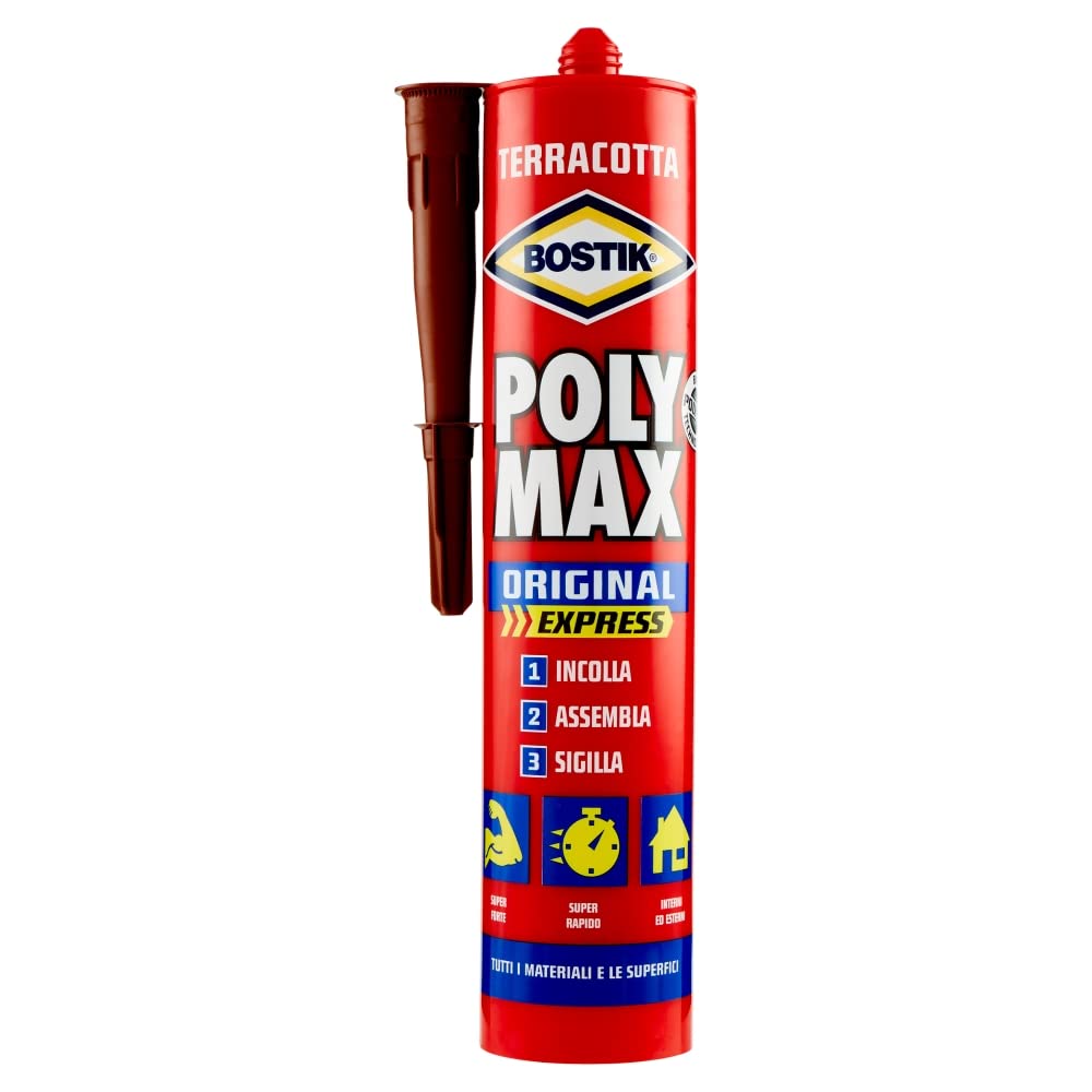 Detalle de Bostik Poly Max Original Express: Colla di Montaggio e Sigillante Universale Super Rapido e Super Forte – Terracotta, 425 g