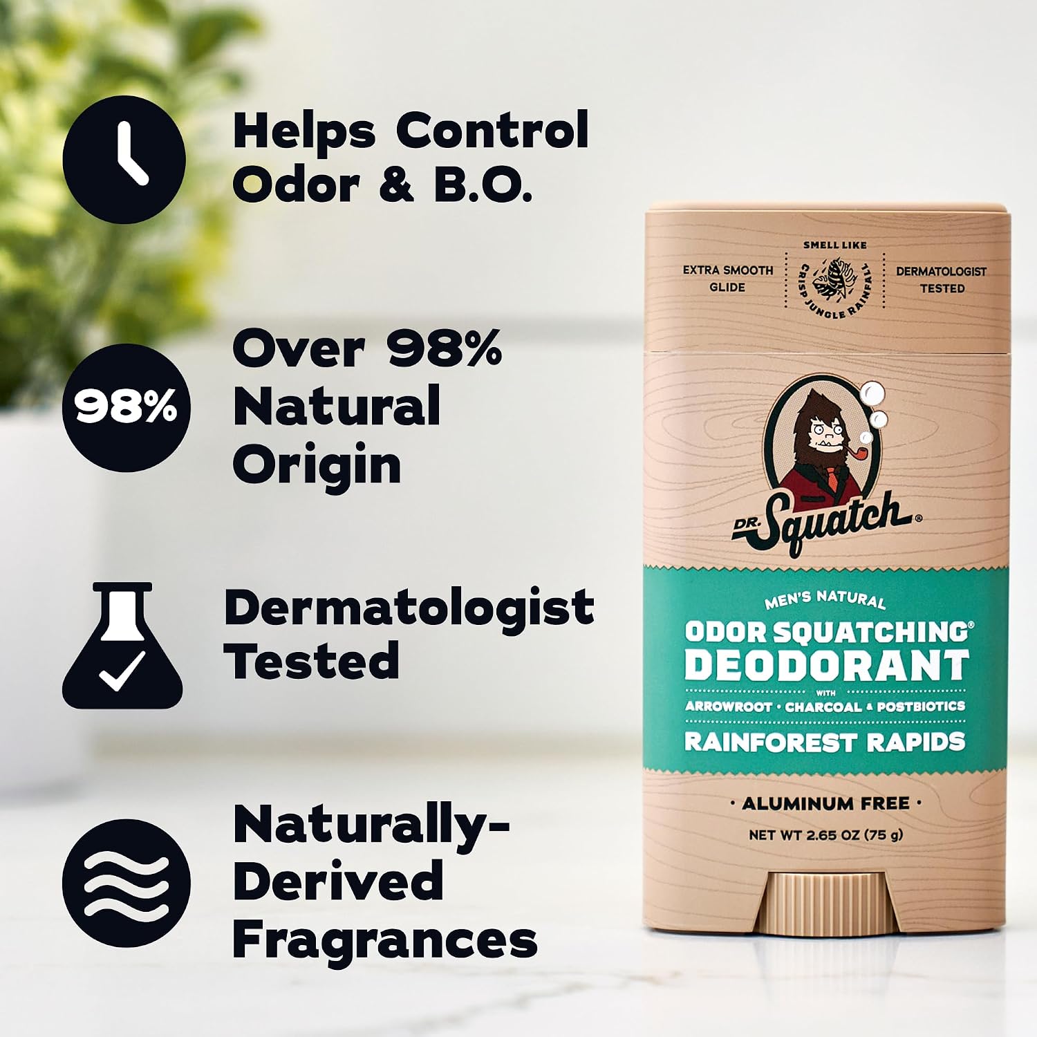 Detalle de Dr. Squatch Natural Men’s Deodorant – Aluminum Free Rainforest Rapids 3-Pack (2.65 oz Sticks)