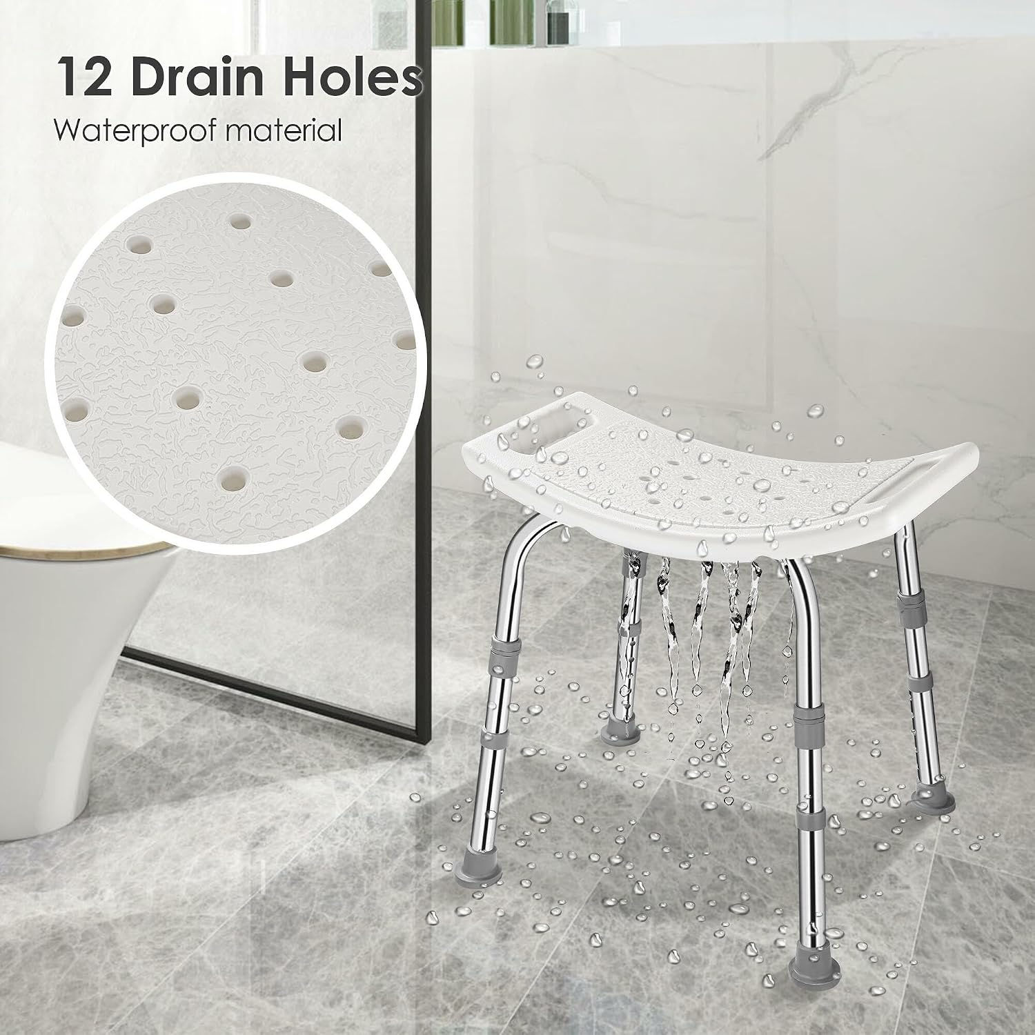 Thumbnail 5 de LIVINGbasics Shower Chair with 5-Level Height Adjustment, Aluminium Frame