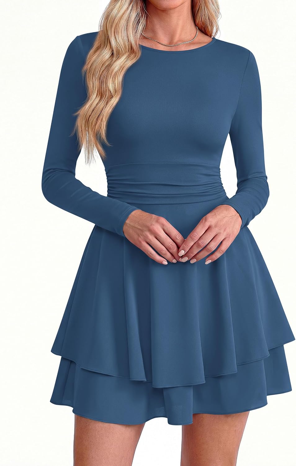 Detalle 2 de PRETTYGARDEN Long Sleeve Mini Dress, Crewneck